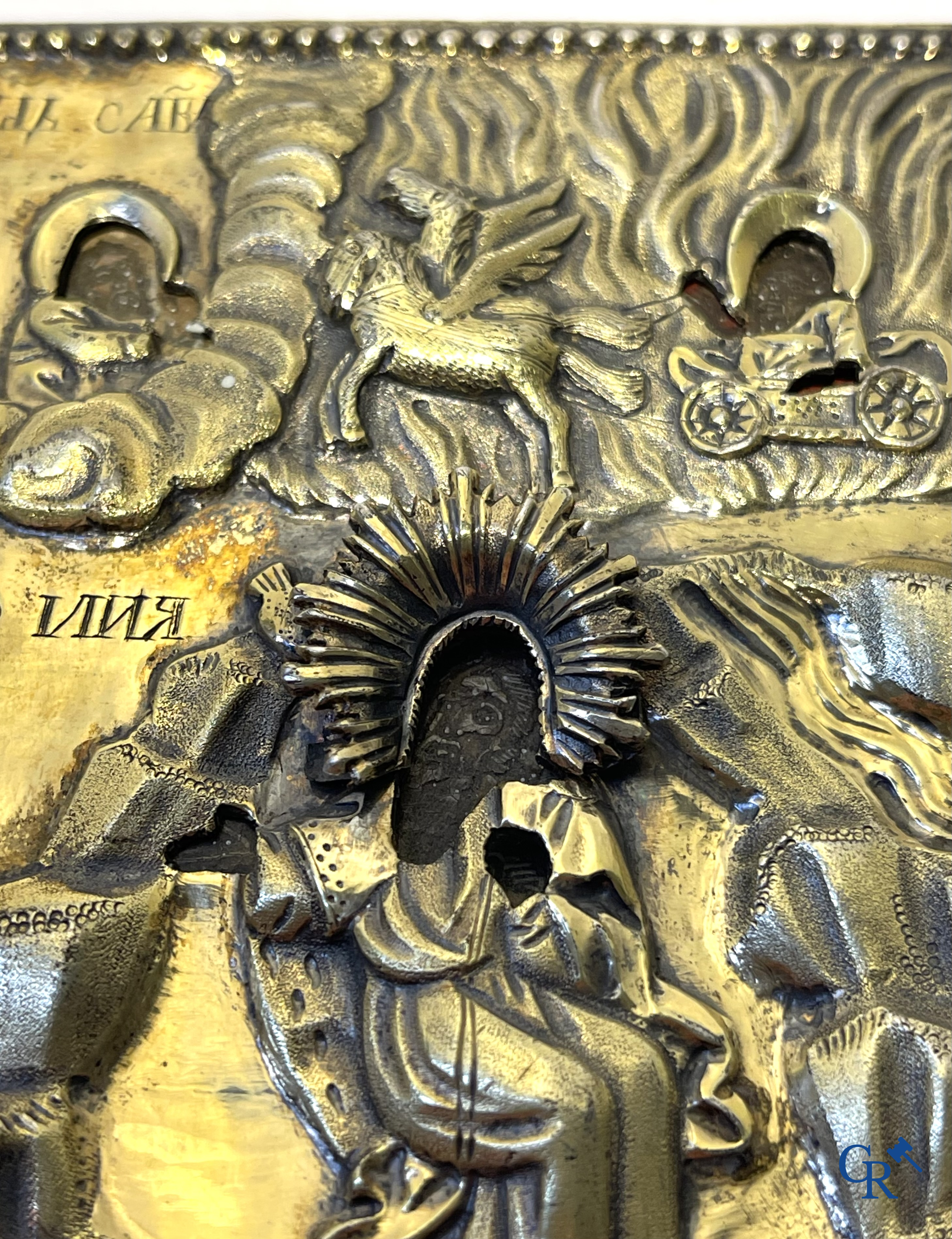 Russisch werk. 2 iconen met zilver oklad. Kleinste icoon gedateerd 1823 en zilvergehalte 875°/00, 84 zolotniks.