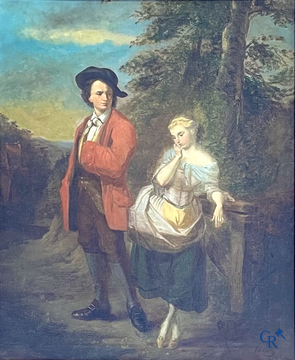 Lainez, Romantisch schilderij in vergulde kader. Olie op doek. 19e eeuw. Gesigneerd rechtsonder.