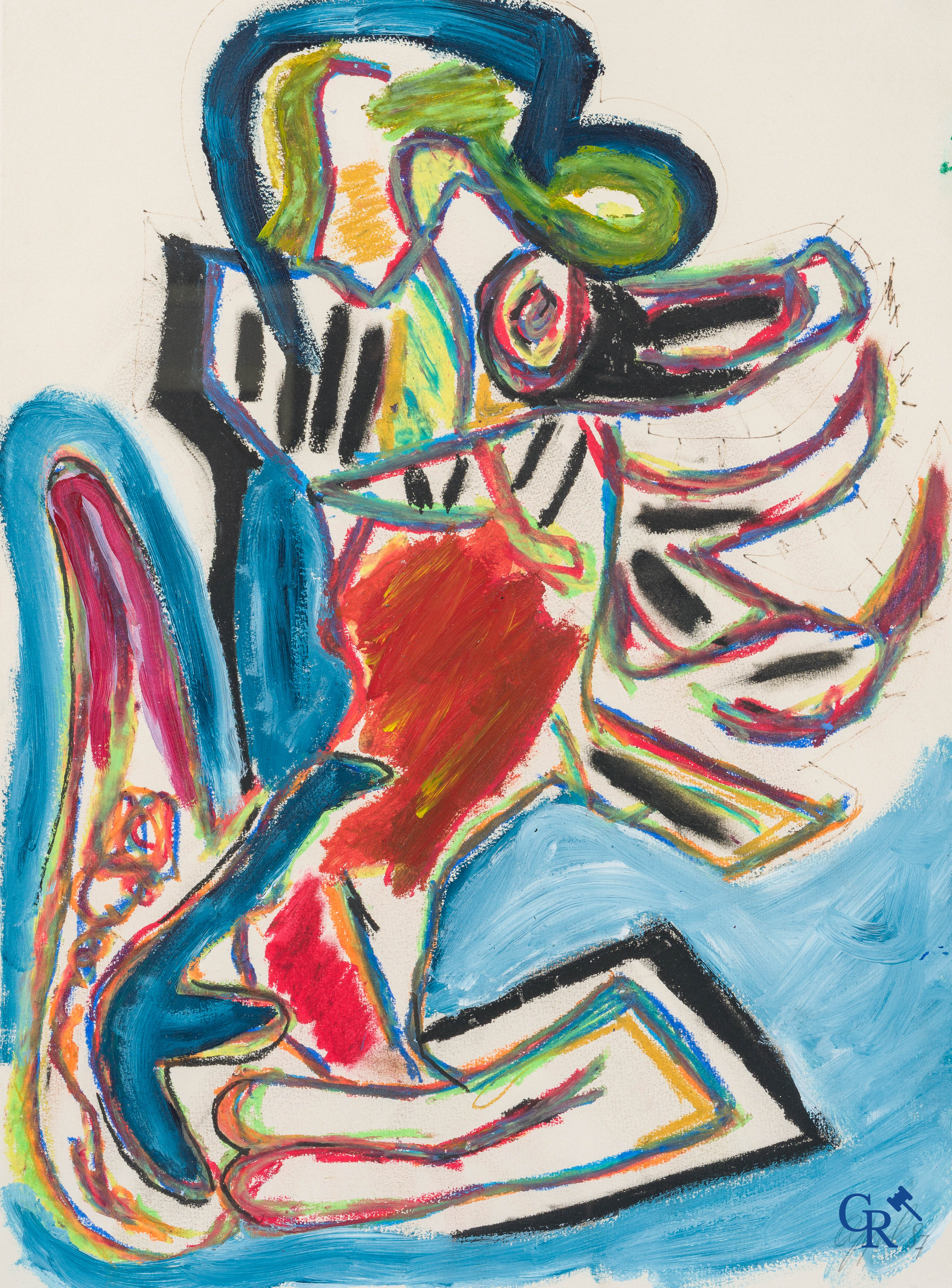 Karel Appel. (1921-2006) (*) Ongetiteld. Olie en inkt op papier. Gesigneerd en gedateerd Appel '87.
