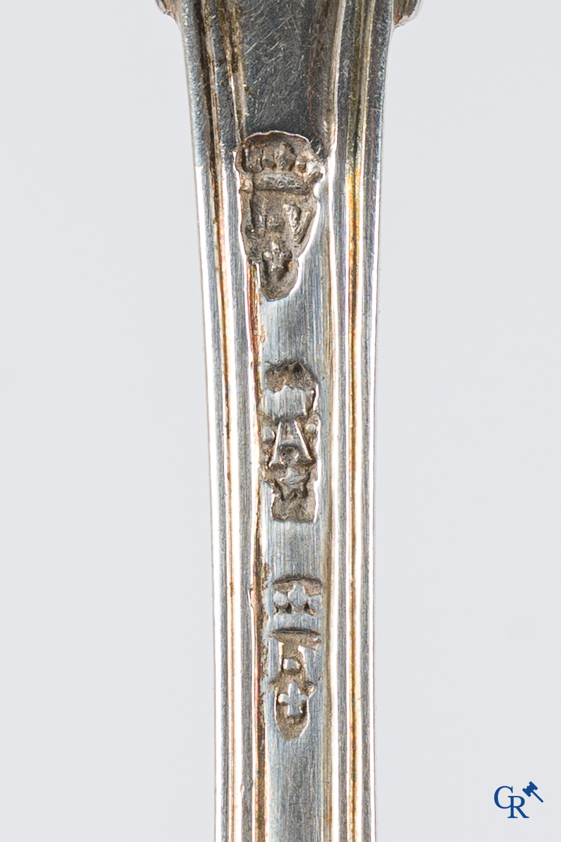 Zilver. Zeer interessant lot bestaande uit 14 vorken en 16 lepels in zilver. Frankrijk 18e eeuw. Verschillende regio's.