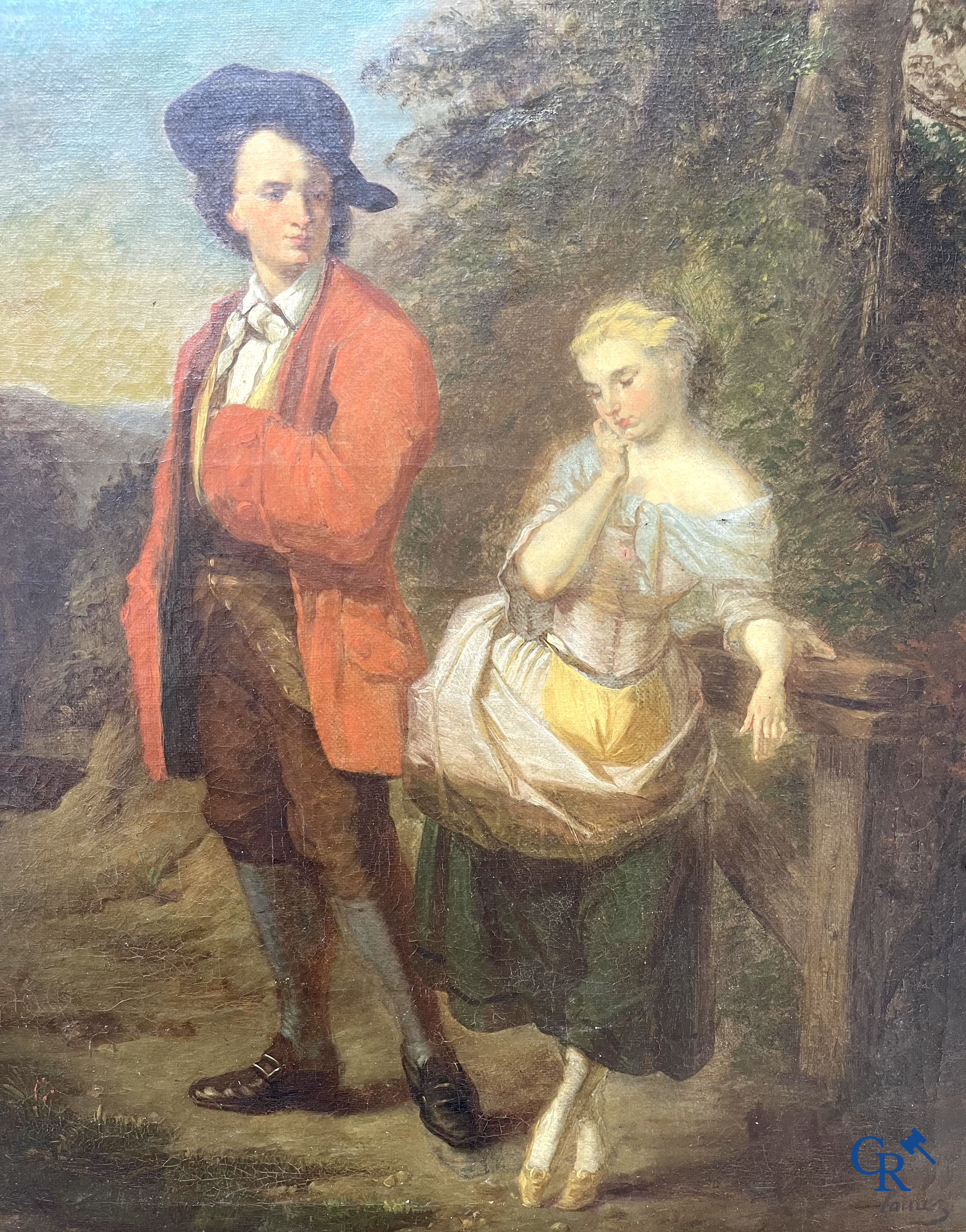 Lainez, Romantisch schilderij in vergulde kader. Olie op doek. 19e eeuw. Gesigneerd rechtsonder.