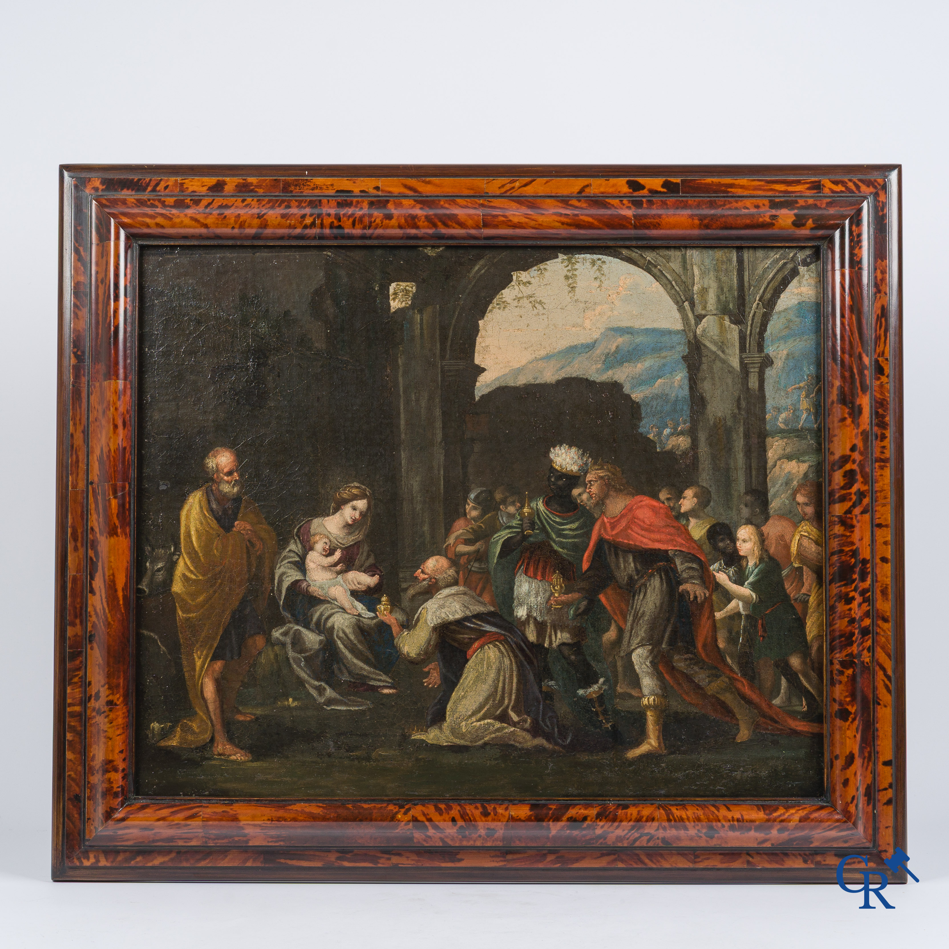 Cornelis II Schut (toegeschreven aan) De aanbidding van de wijzen. Met lakzegel en oud label. 17e eeuw.