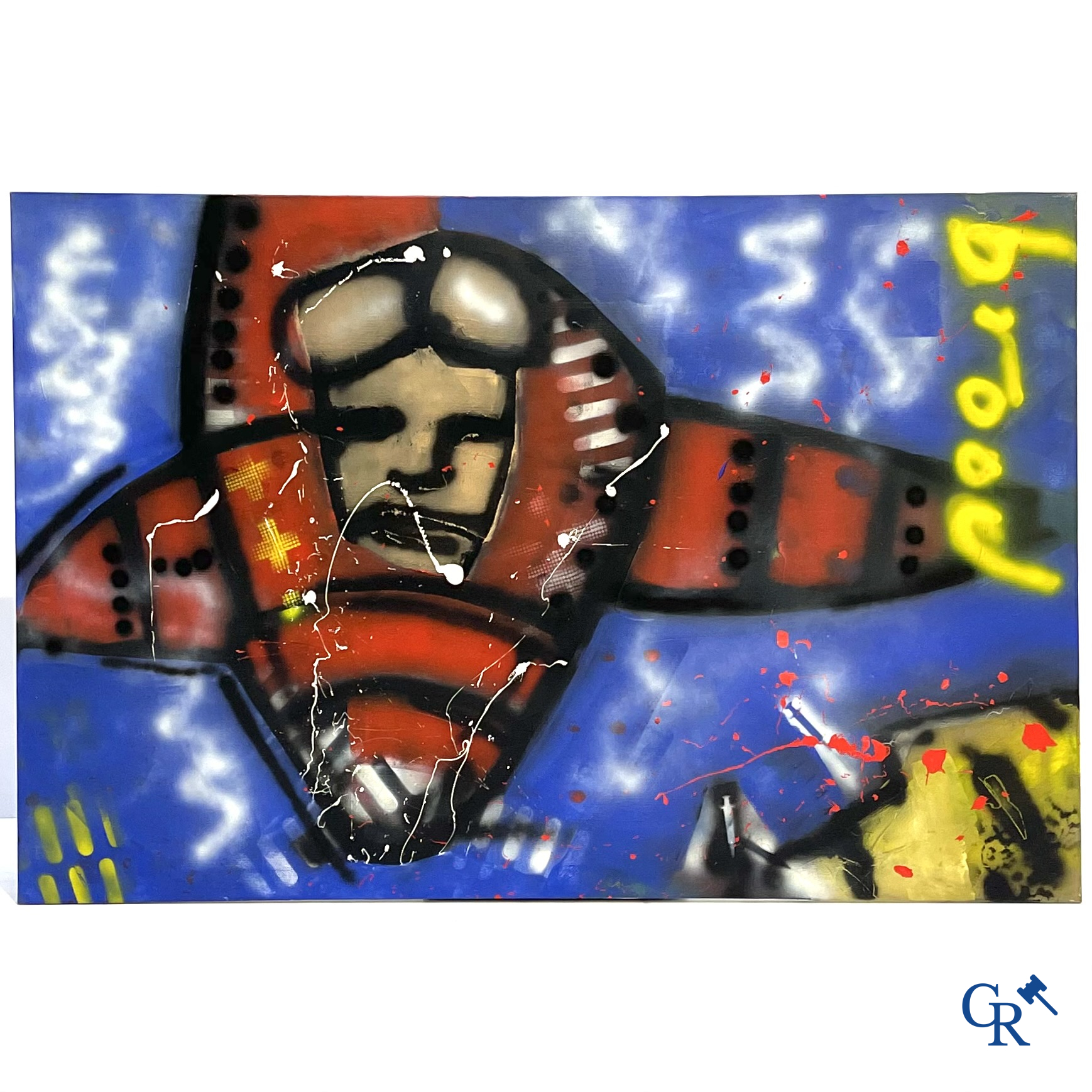 Herman Brood (1946-2001) (*) Vliegtuig. Olie op doek. Gesigneerd.