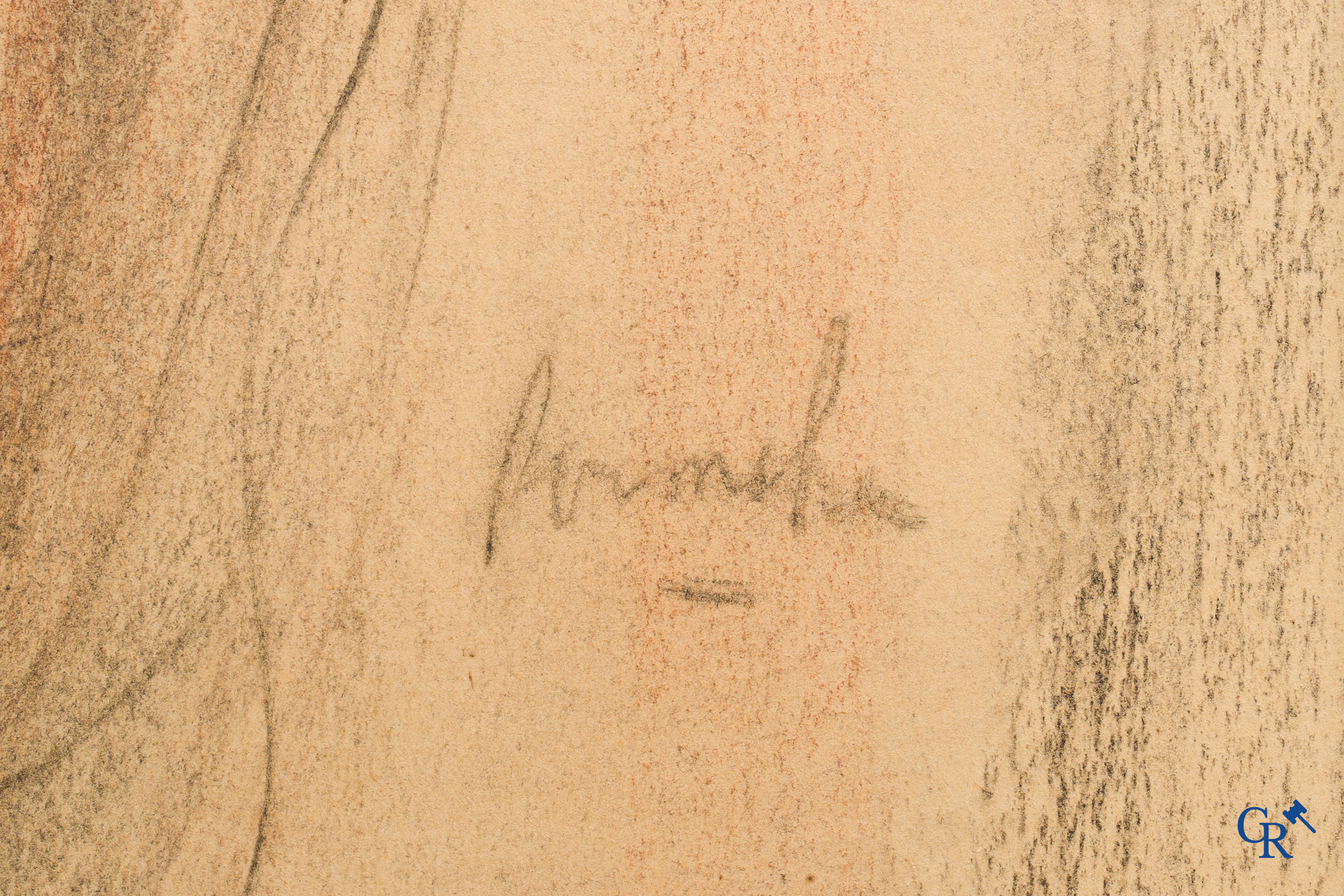 Constant Permeke (1886-1952) Staand naakt. Houtskool op papier. Gesigneerd rechtsonder.