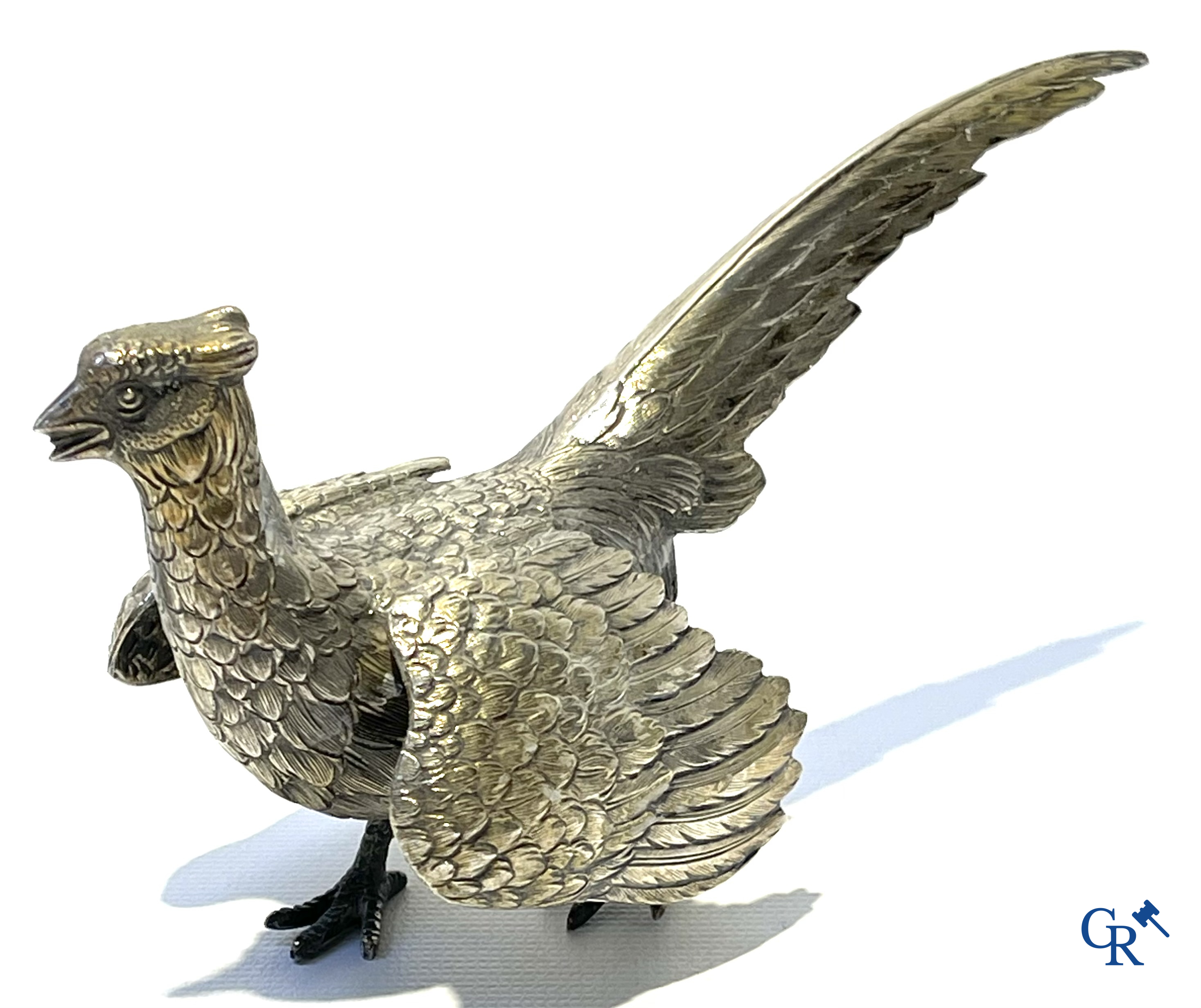 Zilver. Paar fazanten in zilver 835°/00.