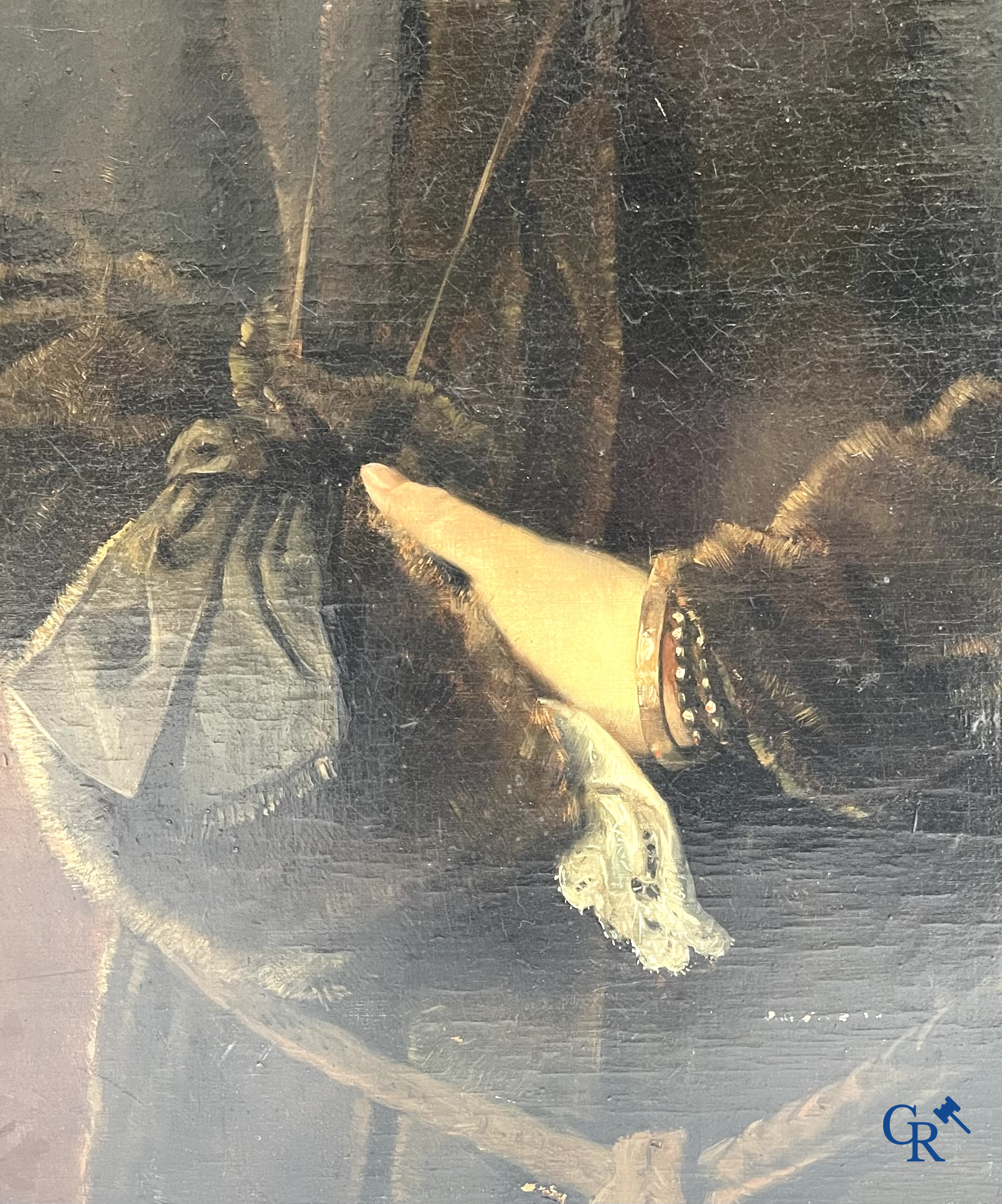 Charles Joseph Van Landuyt (1854-1934) Portretschilderij van een jonge dame met pelsmantel, 1888. Olie op doek.