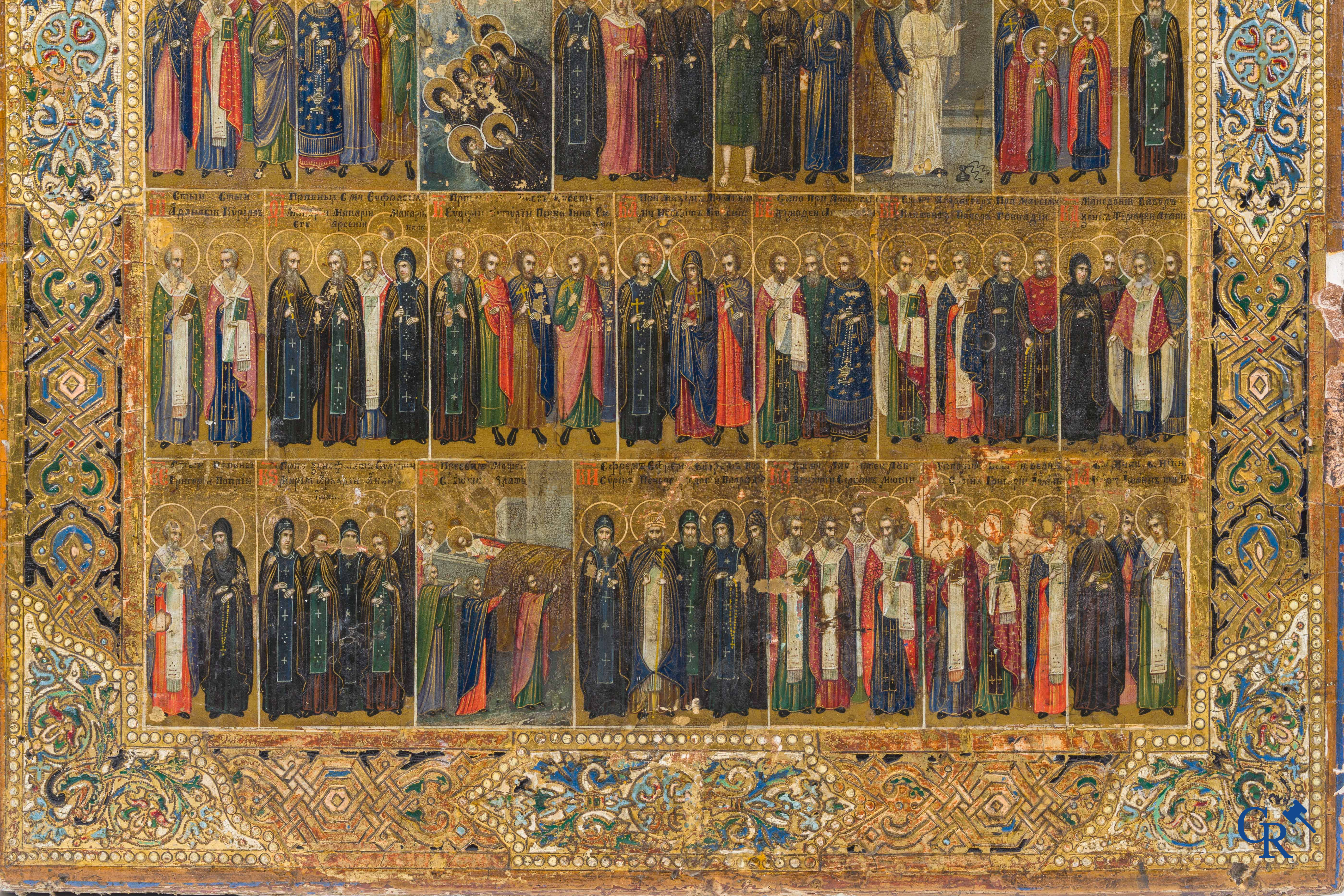 Icoon, Grote Russische jaarkalender icoon, Tempera op vergulde achtergrond. 19de eeuw.