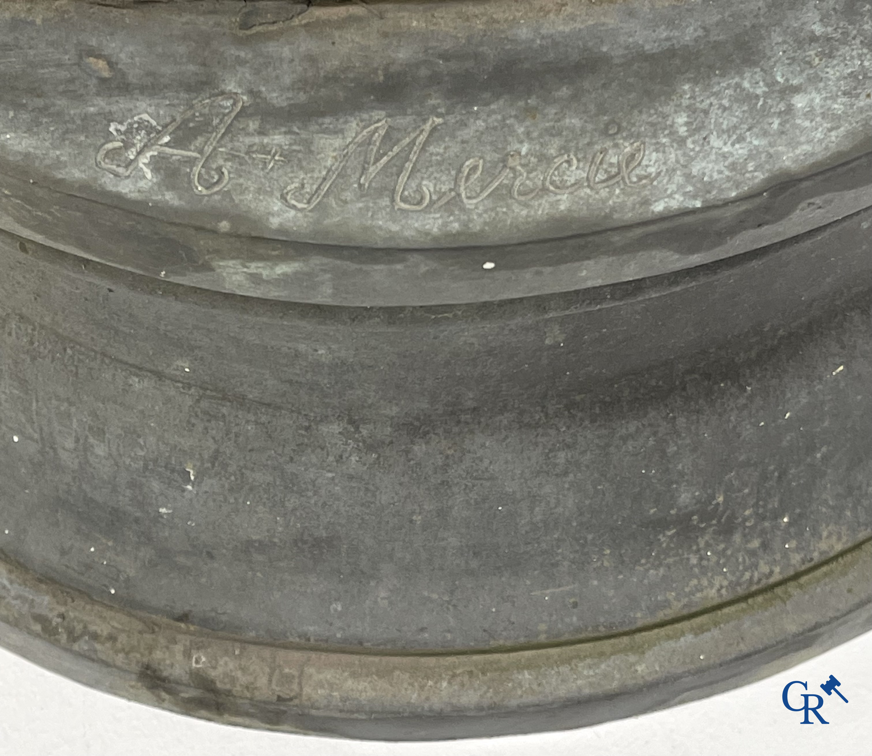 Antonin Mercié (naar) Levensgroot bronzen beeld. David en Goliath. Gesigneerd A. Mercie. 20ste eeuw.