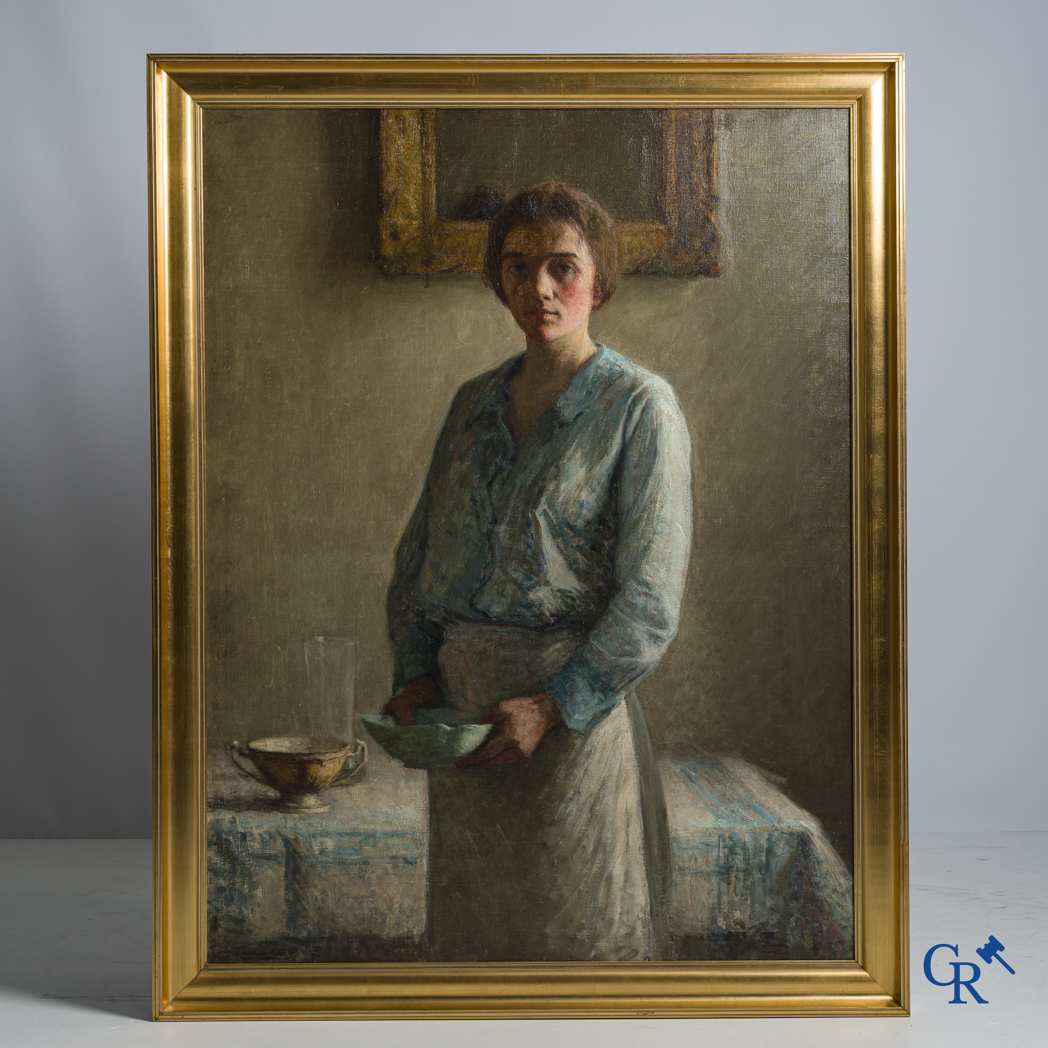 Joseph Milner Kite. (1862-1946) Portret van de huishoudster. Olie op doek. Gesigneerd linksonder.