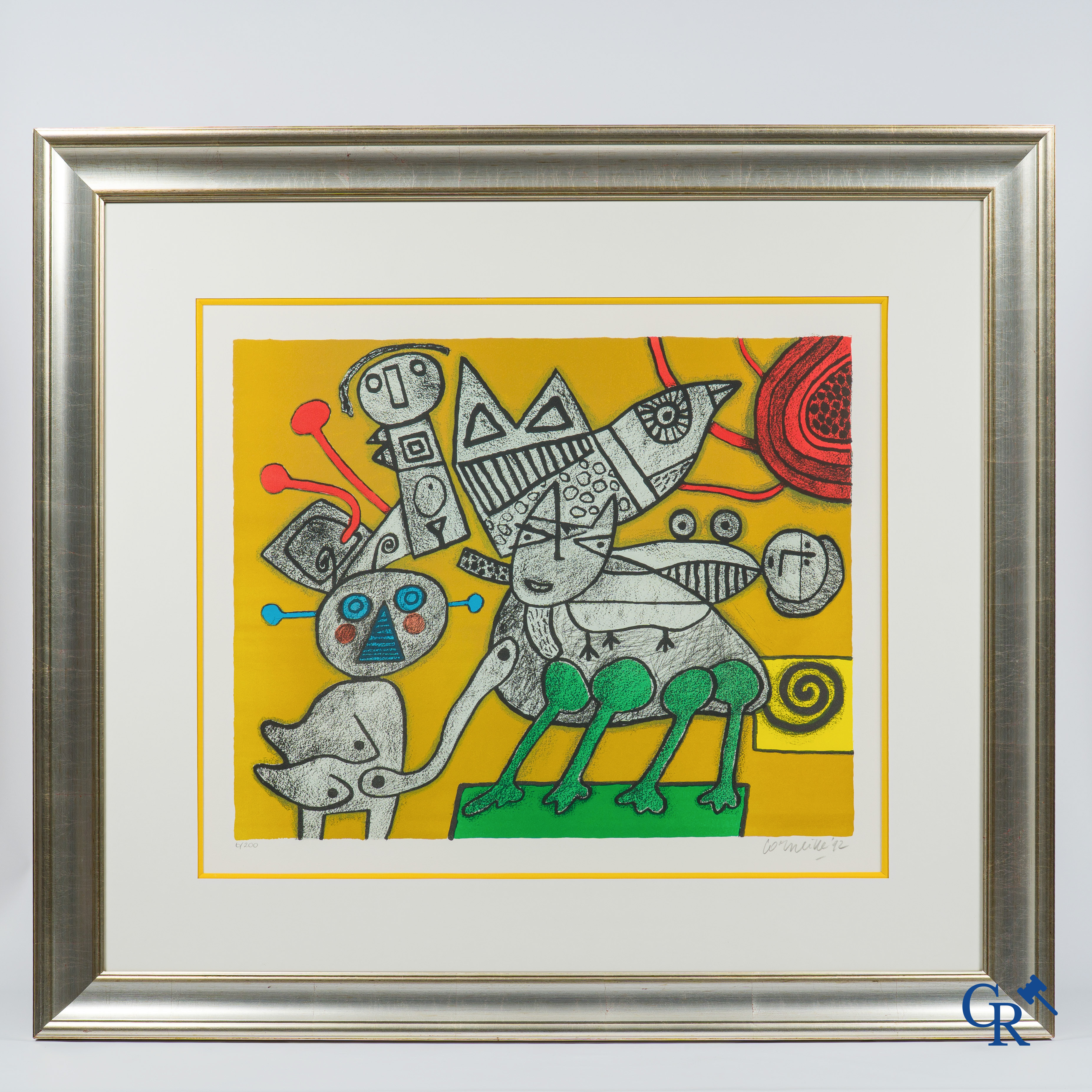 Corneille (1922-2010) Chat rentrant dans la danse. Kleurenlithografie, 1992. Genummerd 6/200.