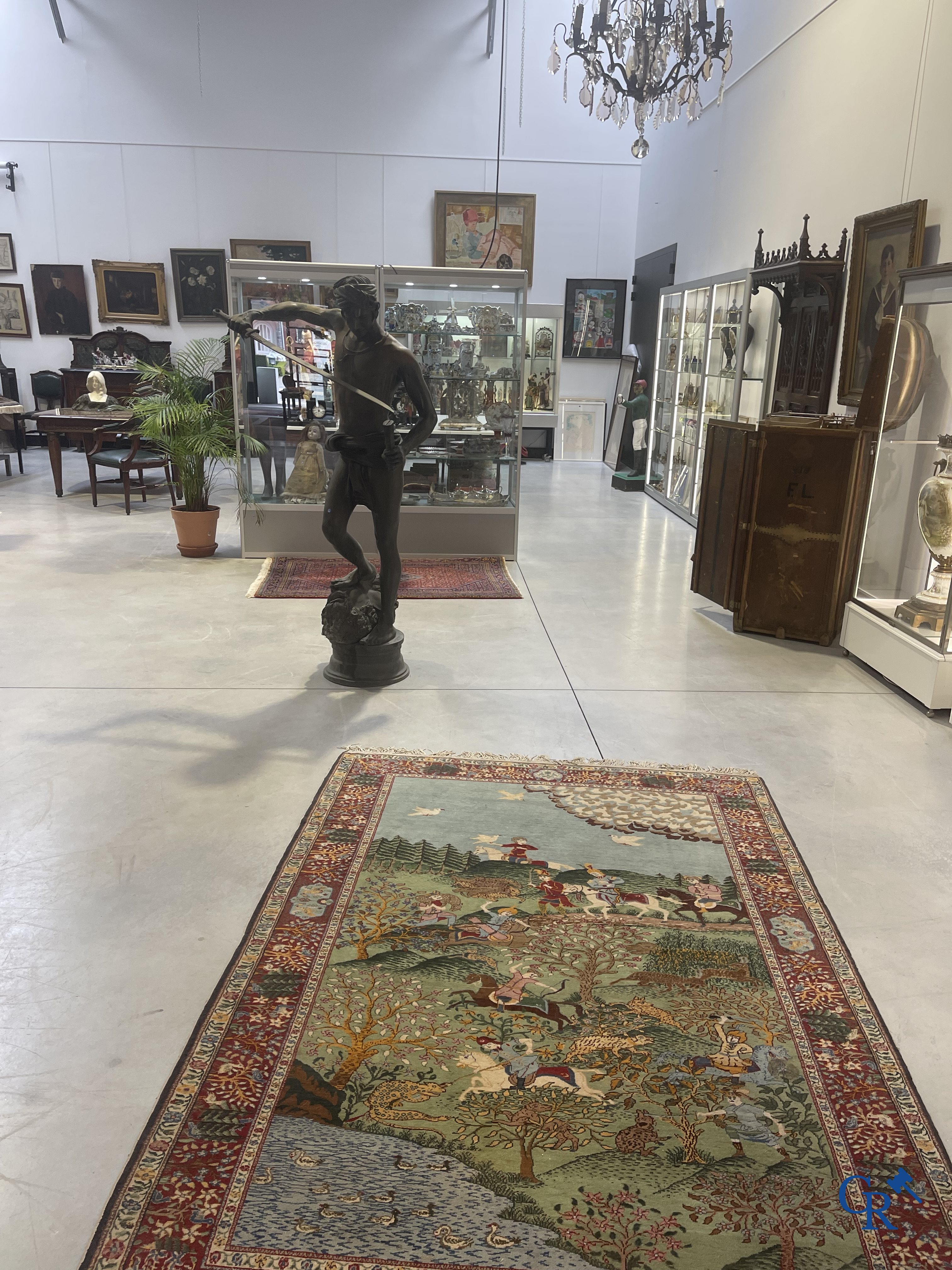 Antonin Mercié (naar) Levensgroot bronzen beeld. David en Goliath. Gesigneerd A. Mercie. 20ste eeuw.