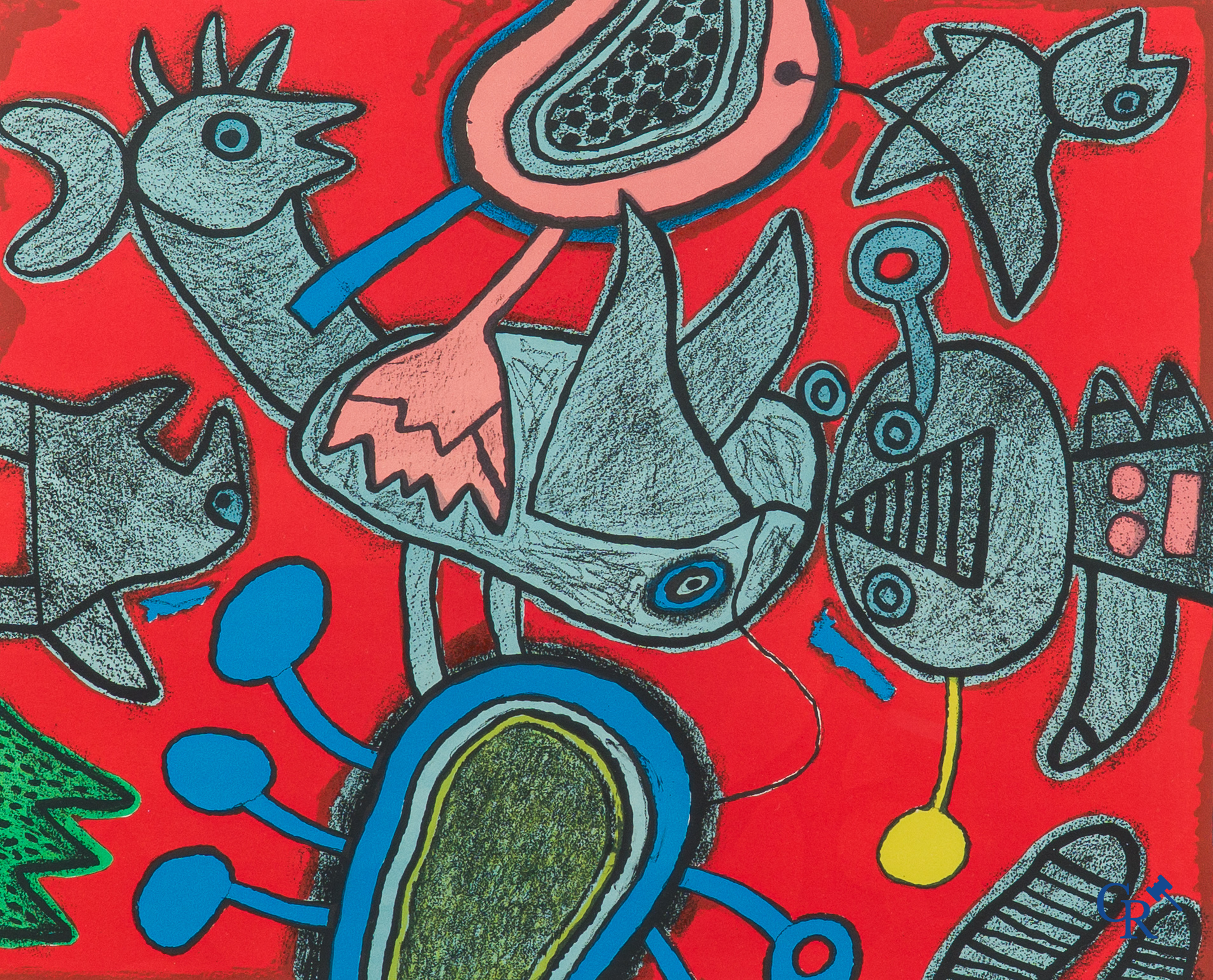 Corneille (1922-2010), L'Ange descendu des Astres. Kleurenlithografie, 1992. Genummerd 48/200.