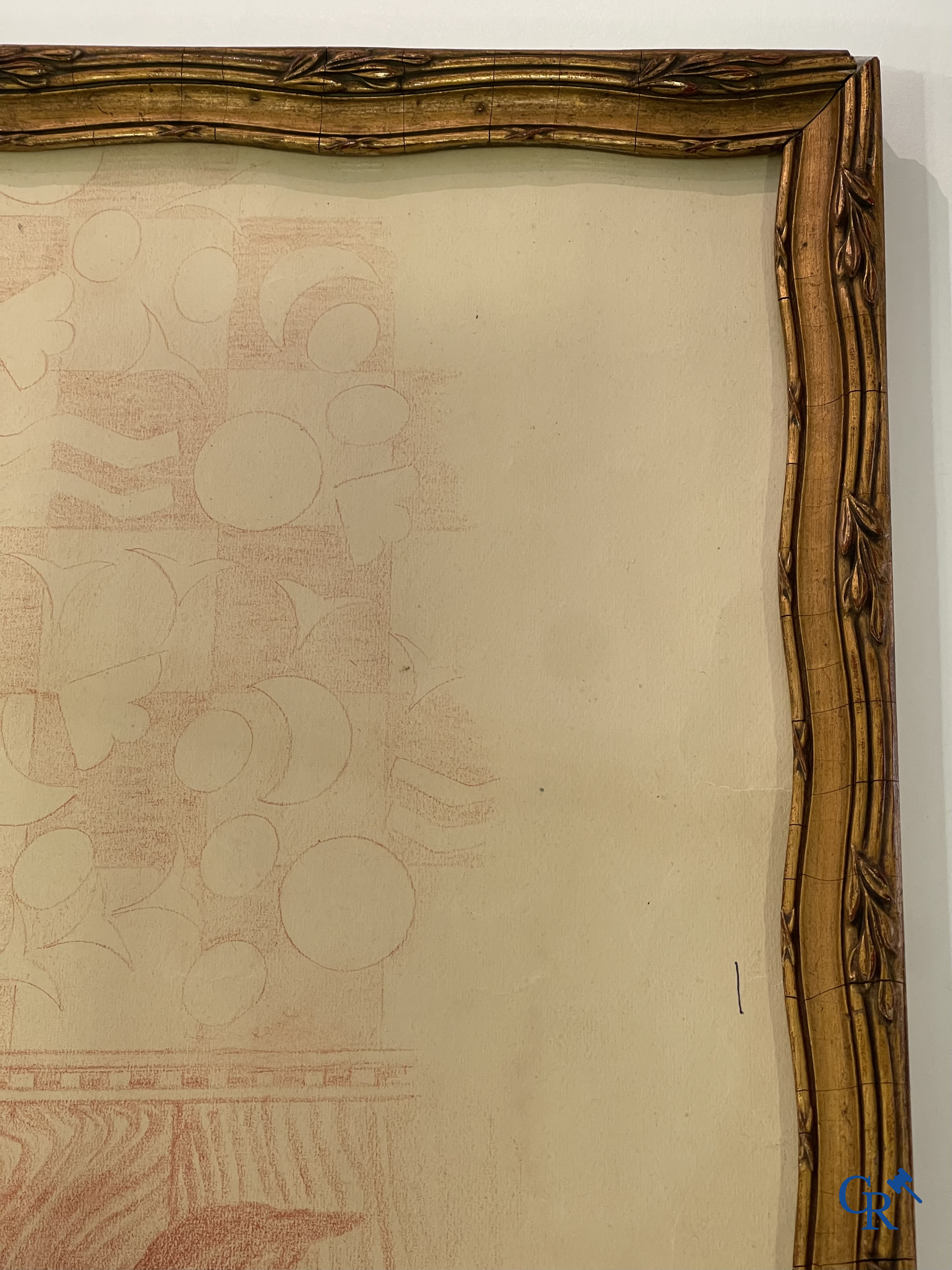 Théo Van Rysselberghe (1862-1926) Portret van een dame met honden. Rood krijt op papier. Gedateerd 1915.