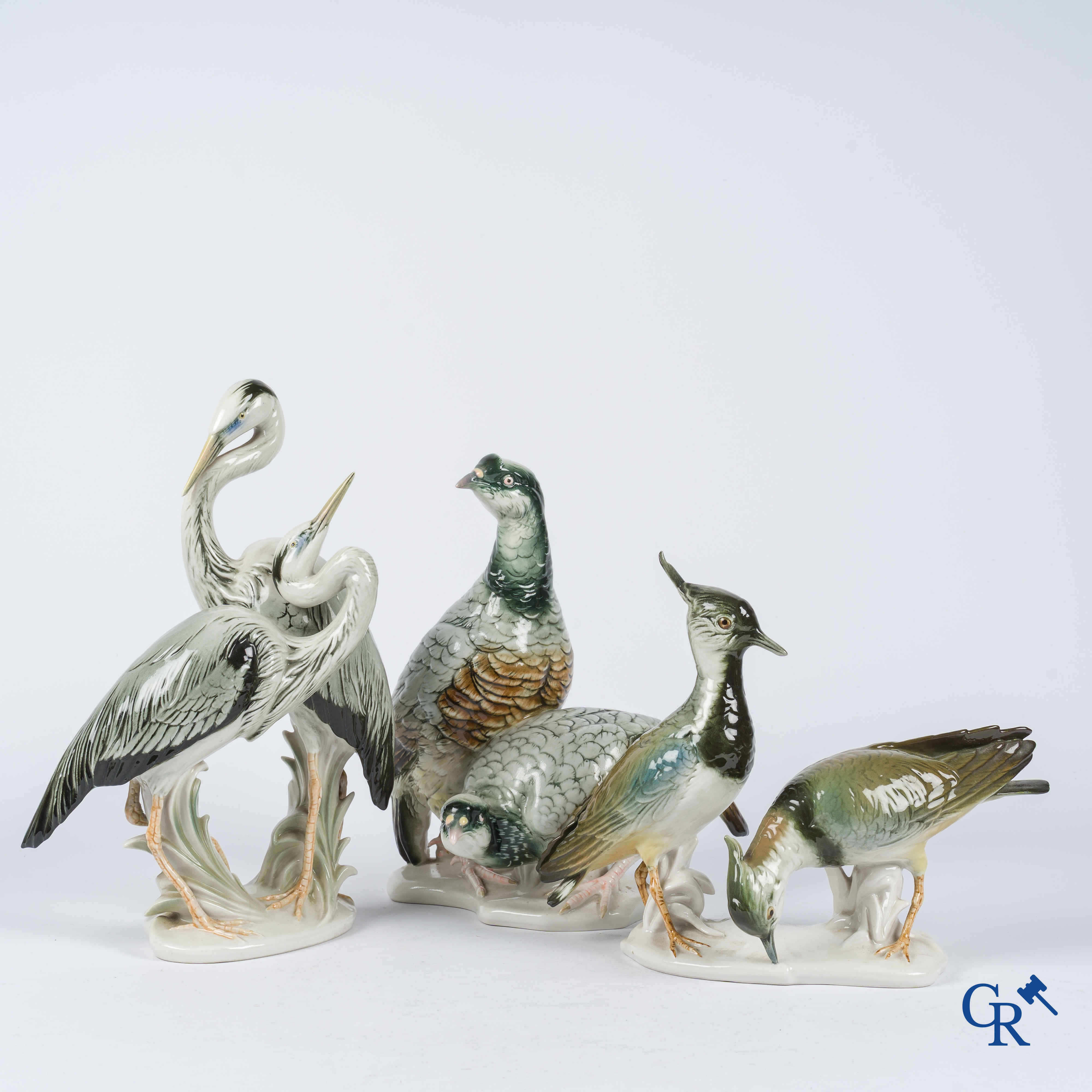 Karl Ens Volkstedt. 3 Grote groepen in fijn Duits porselein. Gemerkt.