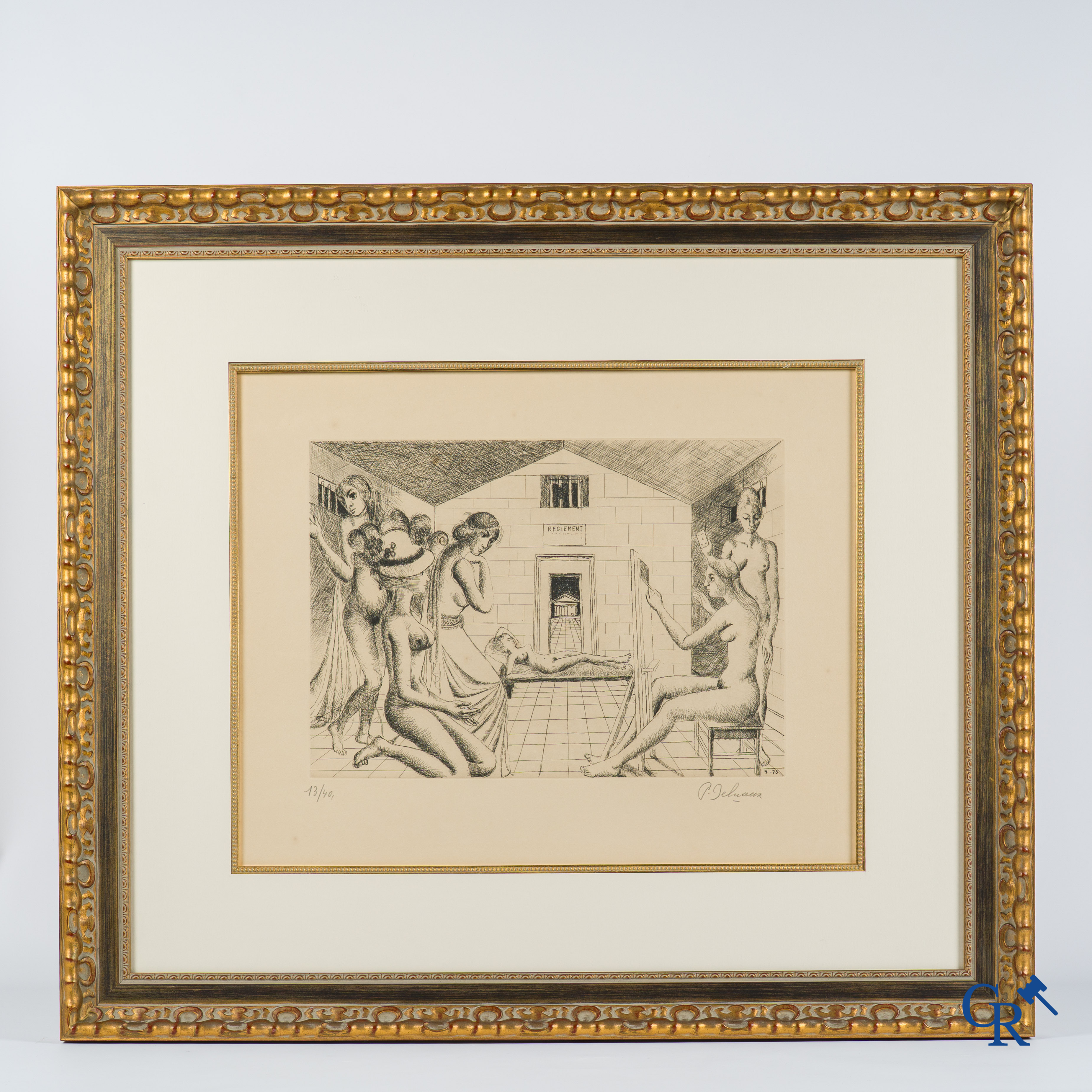 Paul Delvaux (1897-1994) Dans la cellule génératrice. Ets 1973. Genummerd 13/40.