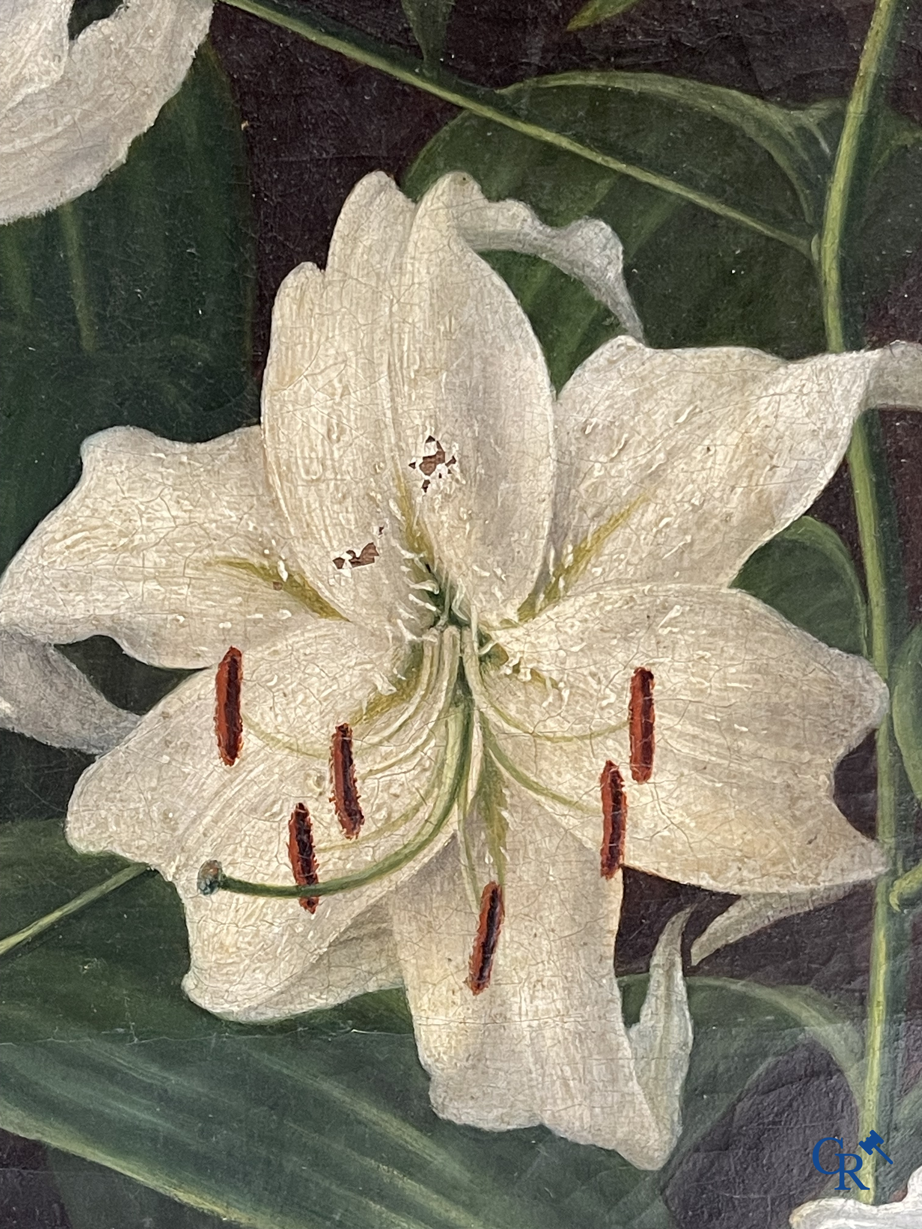 D. De Graet, 1844. Witte lelies. Schilderij, olie op doek. Gesigneerd en gedateerd rechtsonder.