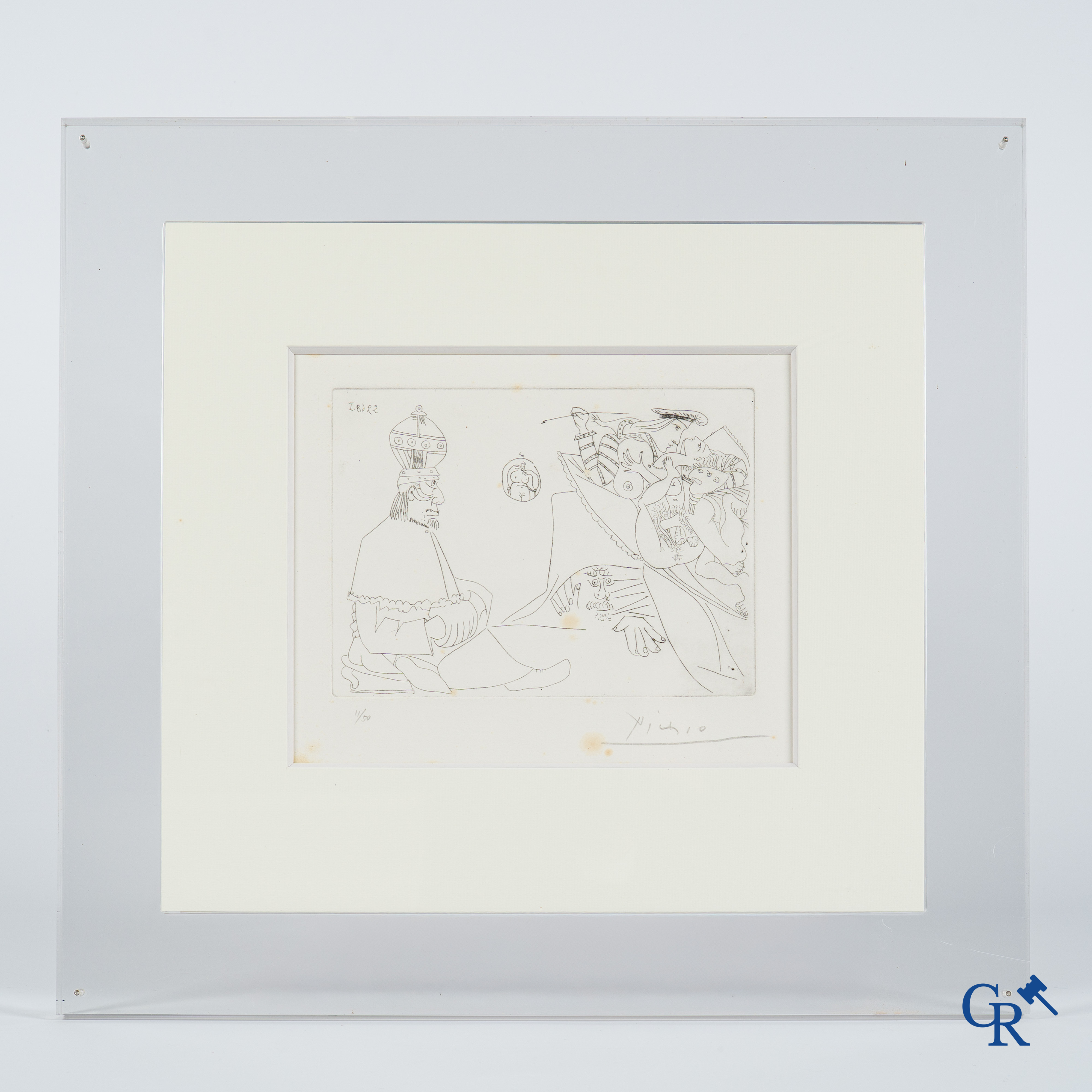 Pablo Picasso (1881-1973) Raphaël and the Fornarina. Ets. Genummerd 11/50. In plexi omlijsting.