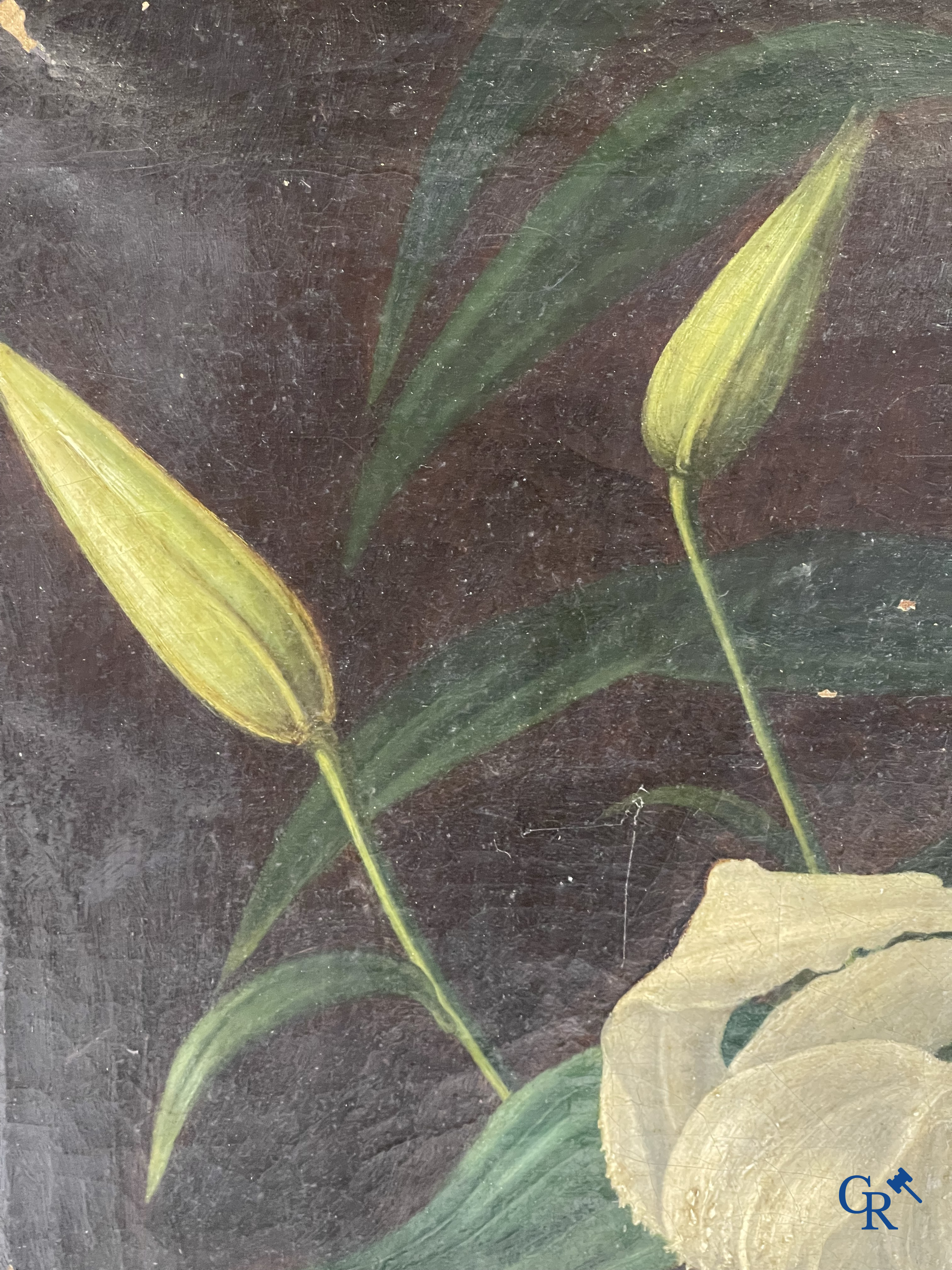 D. De Graet, 1844. Witte lelies. Schilderij, olie op doek. Gesigneerd en gedateerd rechtsonder.