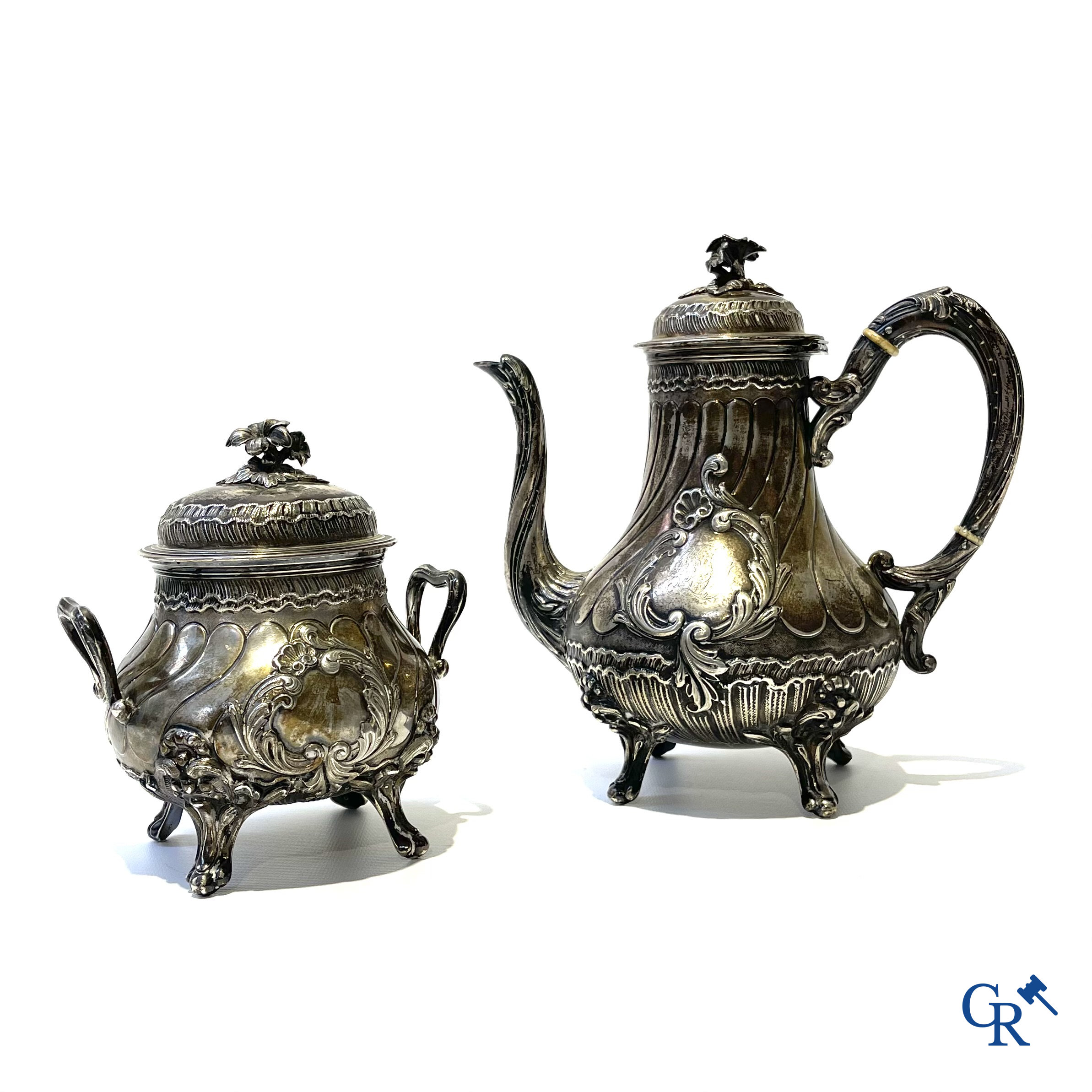 Zilver. Veyrat à Paris. Koffiekan en suikerpot in zilver, 1ste gehalte.