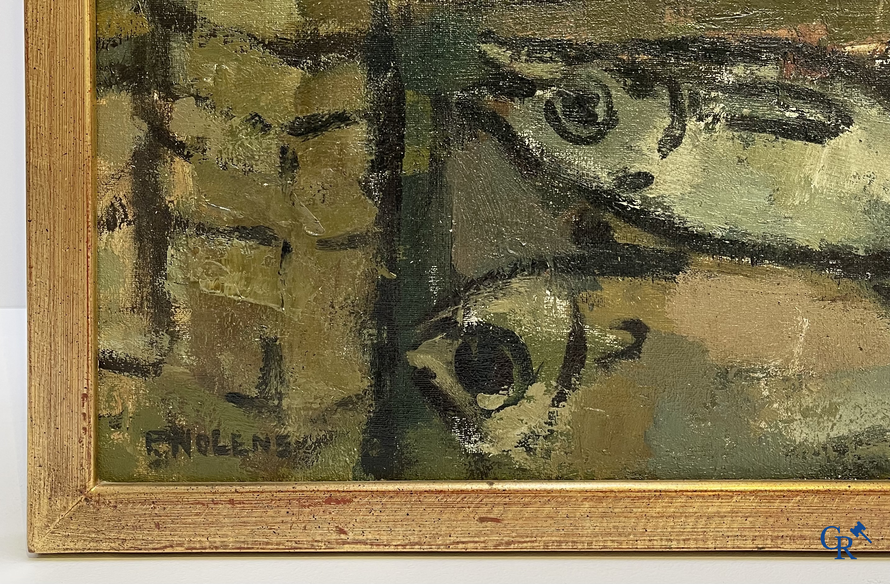 Paule Nolens (1924) Visverkoopster. Olie op doek. Gesigneerd linksonder.