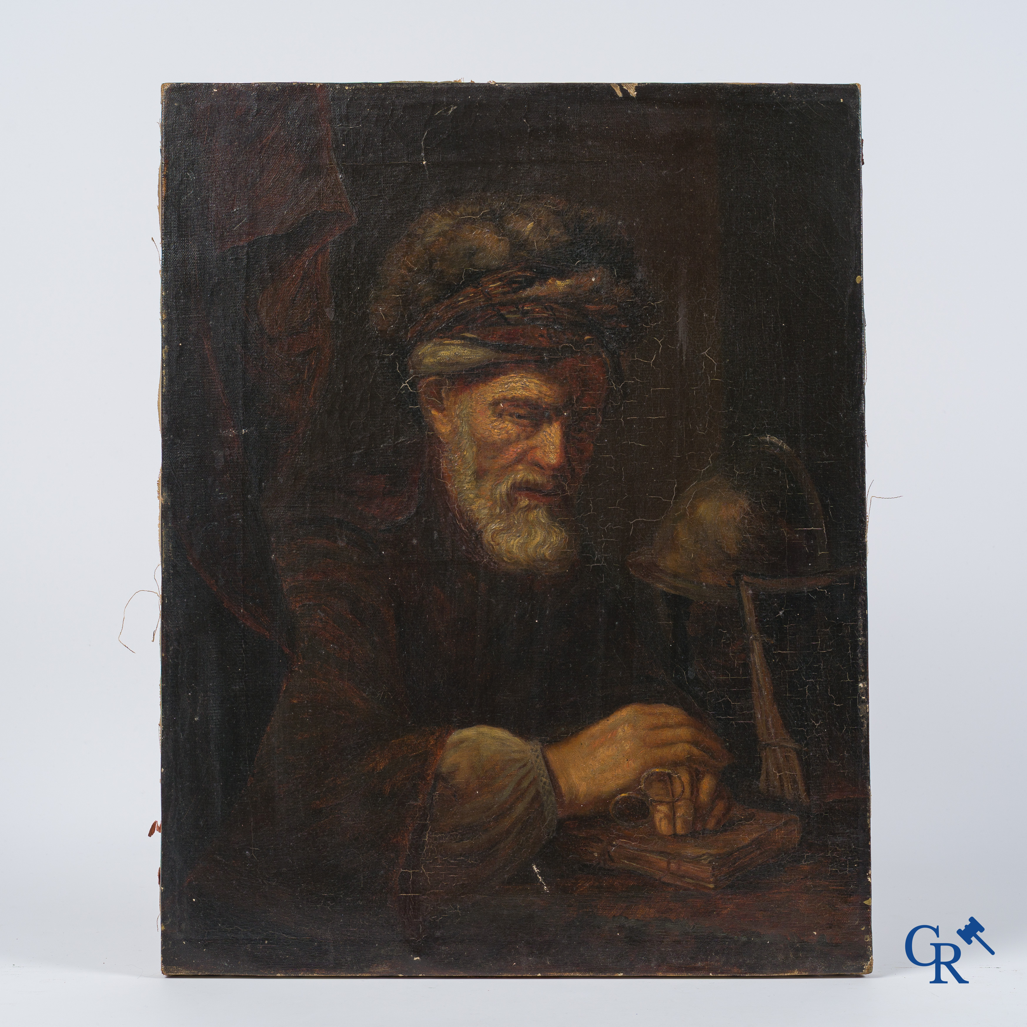 Karel van der Pluym (1625-1672) (naar) Een geleerde in zijn studie. Olie op doek. 19e eeuw.