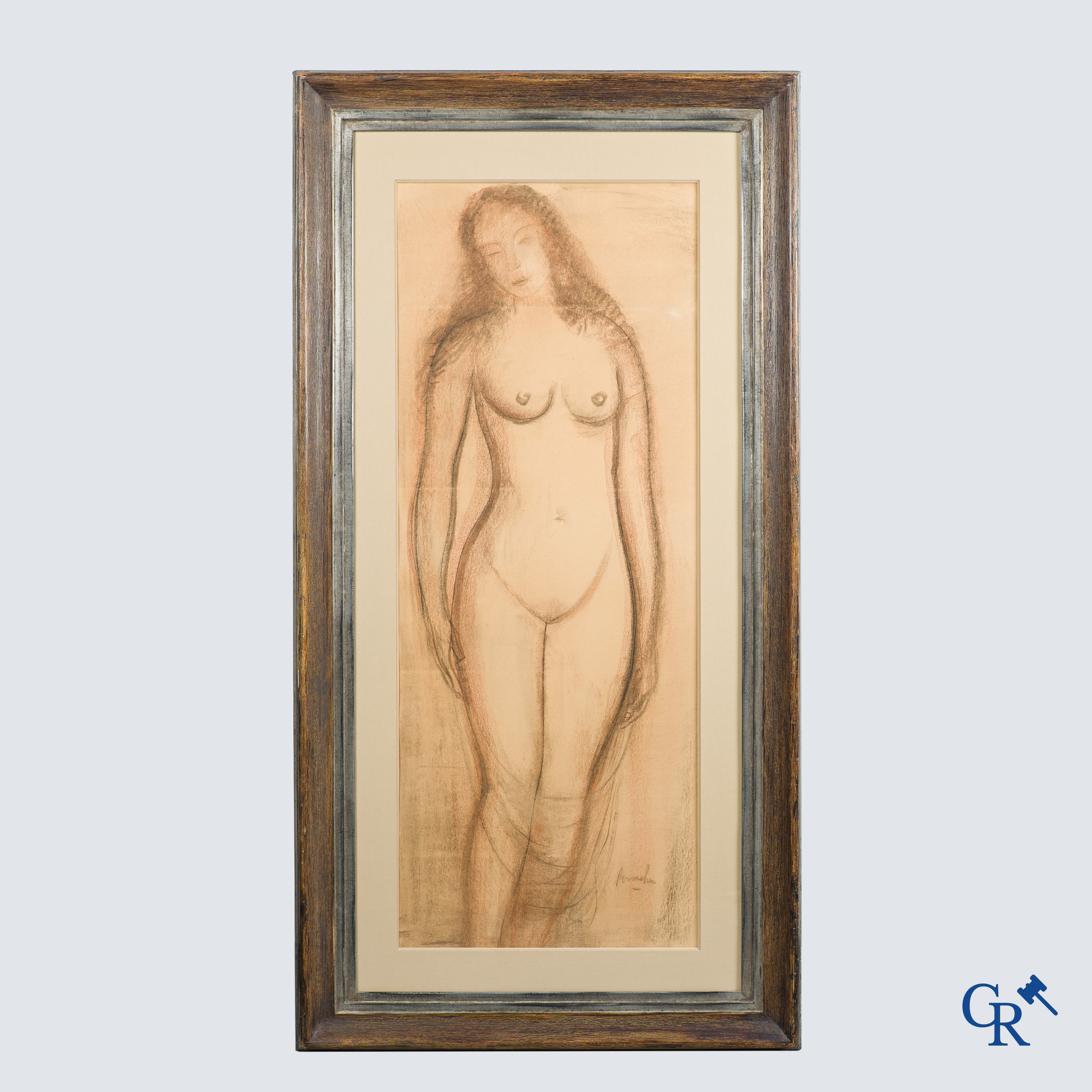 Constant Permeke (1886-1952) Staand naakt. Houtskool op papier. Gesigneerd rechtsonder.
