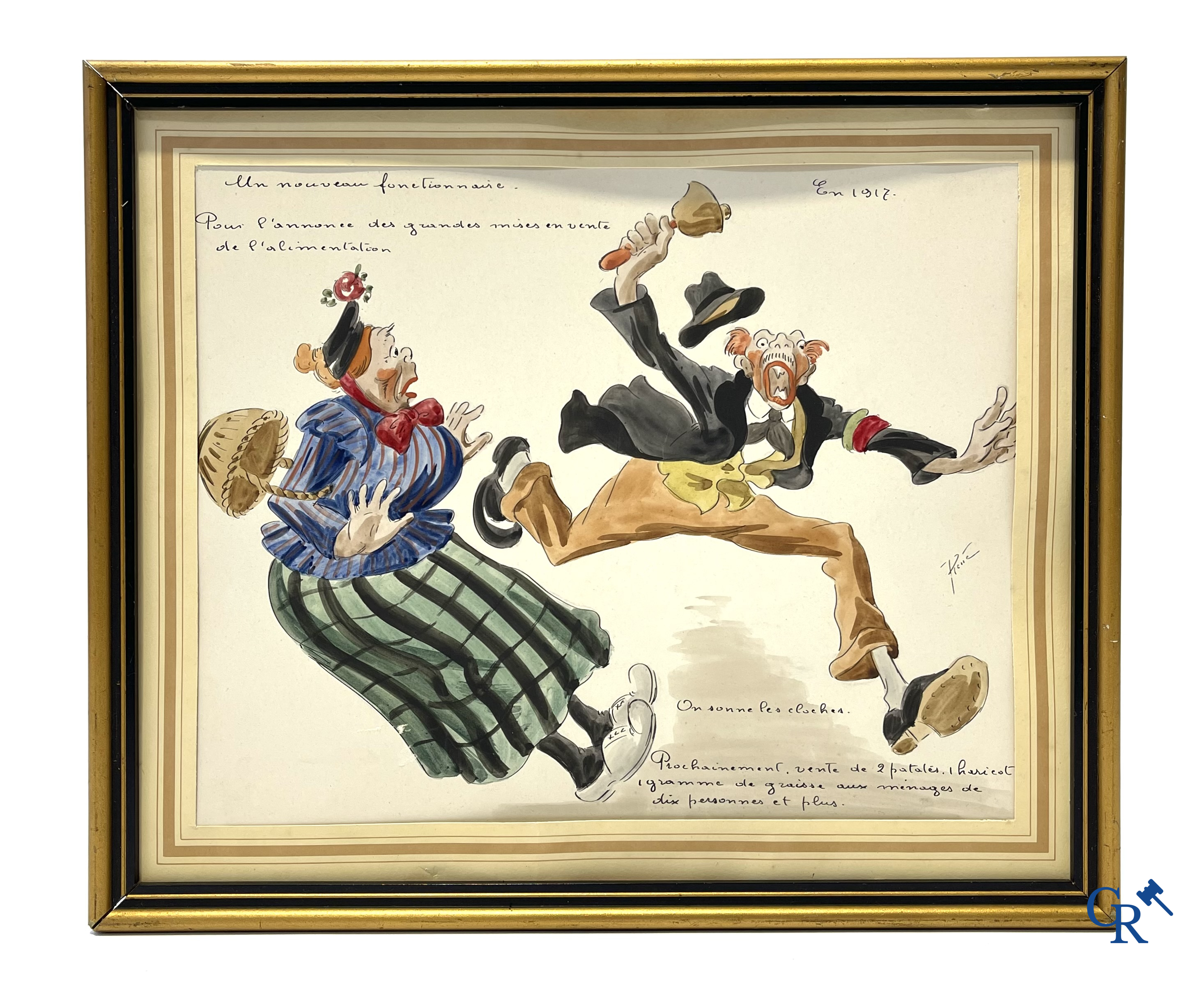 René de Pauw (1887-1946) 3 karikaturen i.v.m. wereldoorlog I. Oost Indische inkt en aquarel op papier.