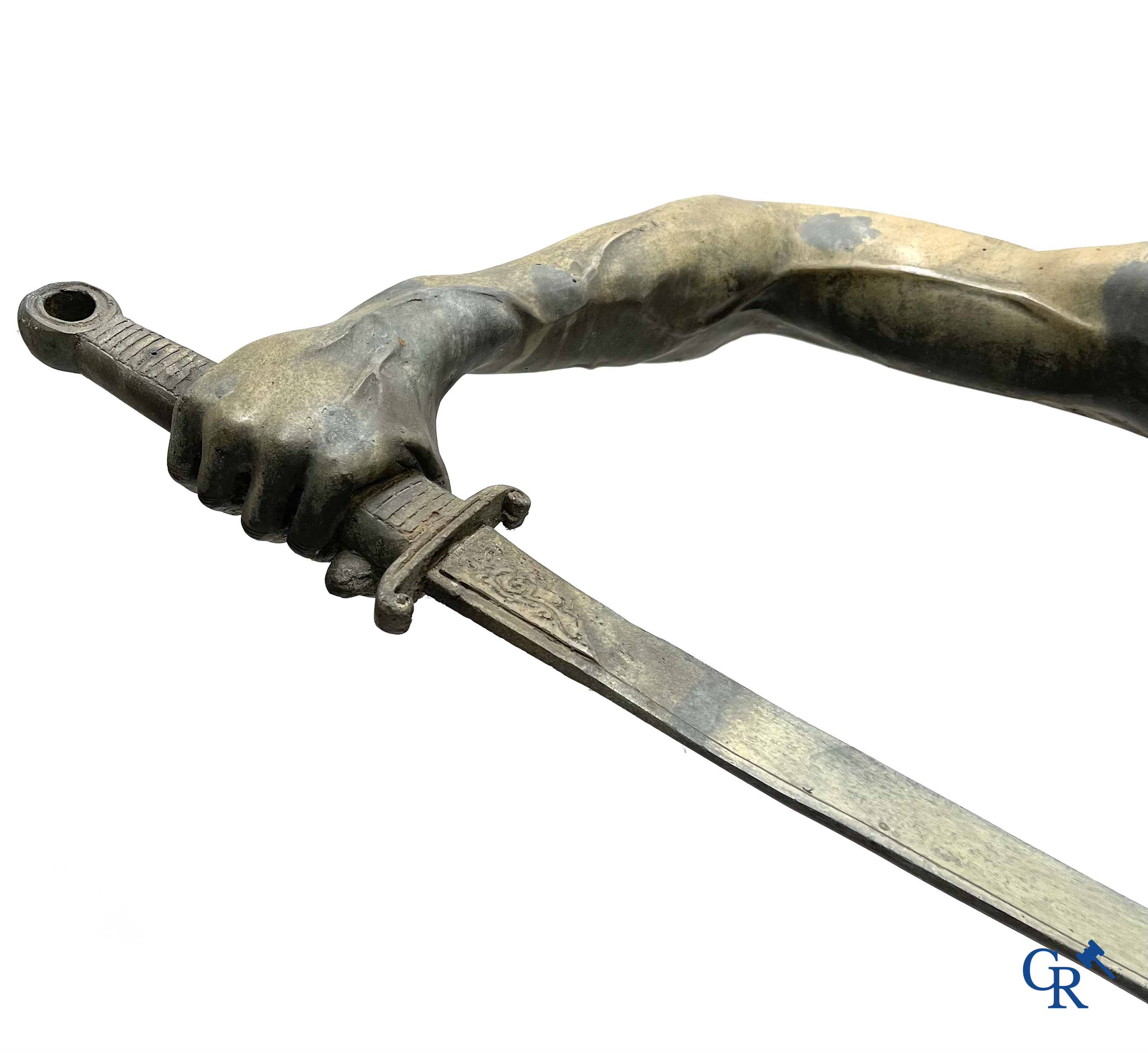 Antonin Mercié (naar) Levensgroot bronzen beeld. David en Goliath. Gesigneerd A. Mercie. 20ste eeuw.