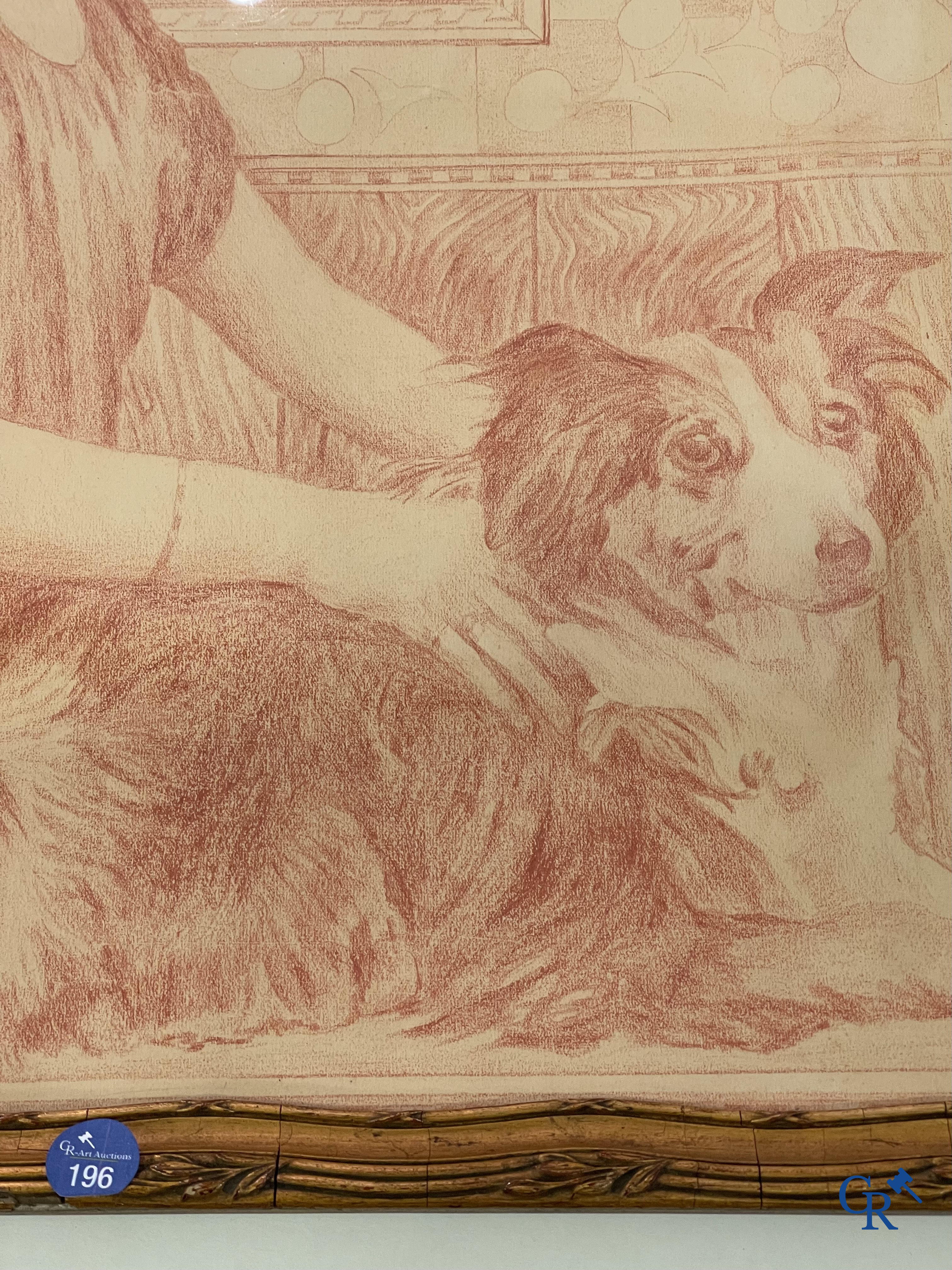 Théo Van Rysselberghe (1862-1926) Portret van een dame met honden. Rood krijt op papier. Gedateerd 1915.