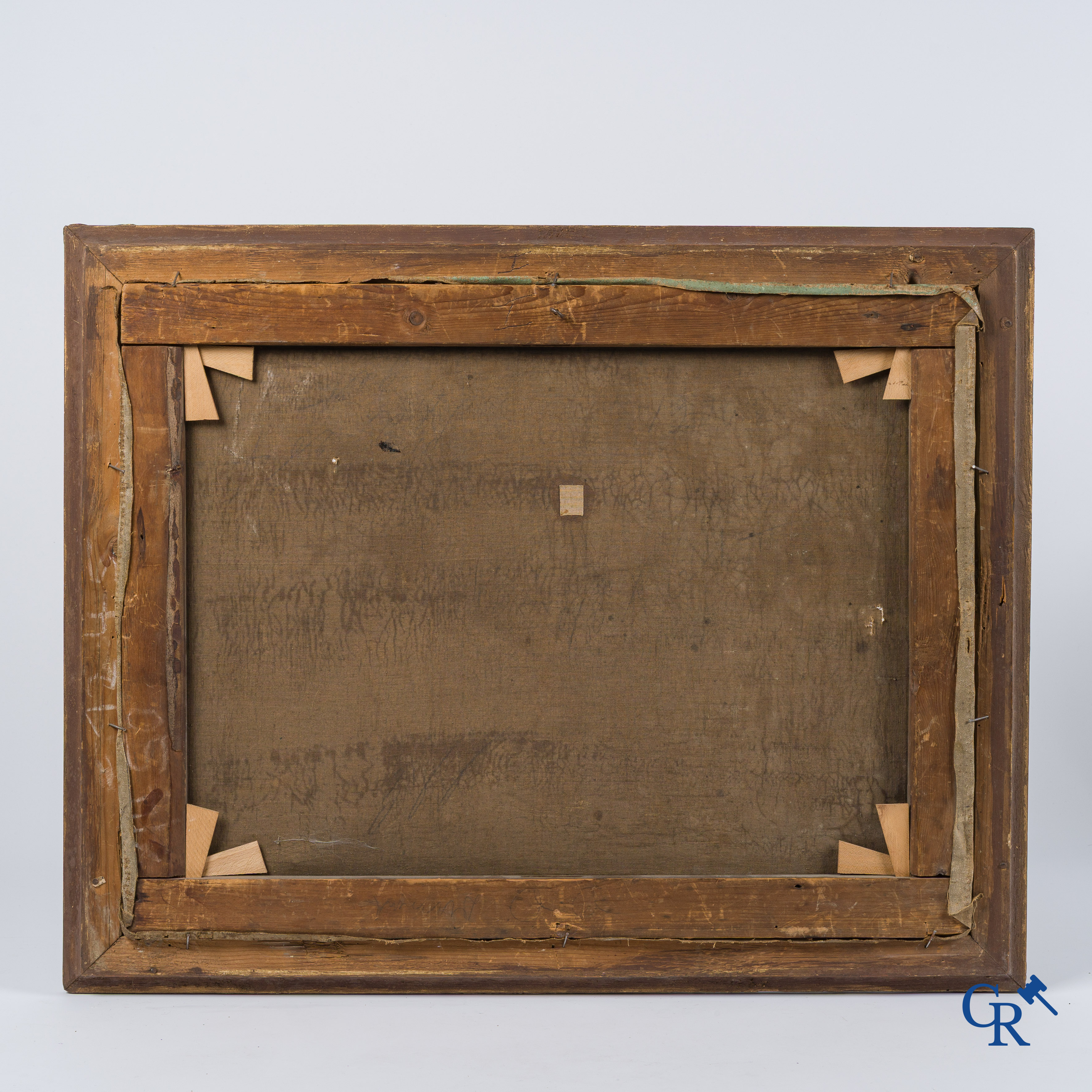 Schilderij. Orientaals zicht met Arabische ruiters en paarden. Olie op doek. Onleesbaar gesigneerd. 19e eeuw.