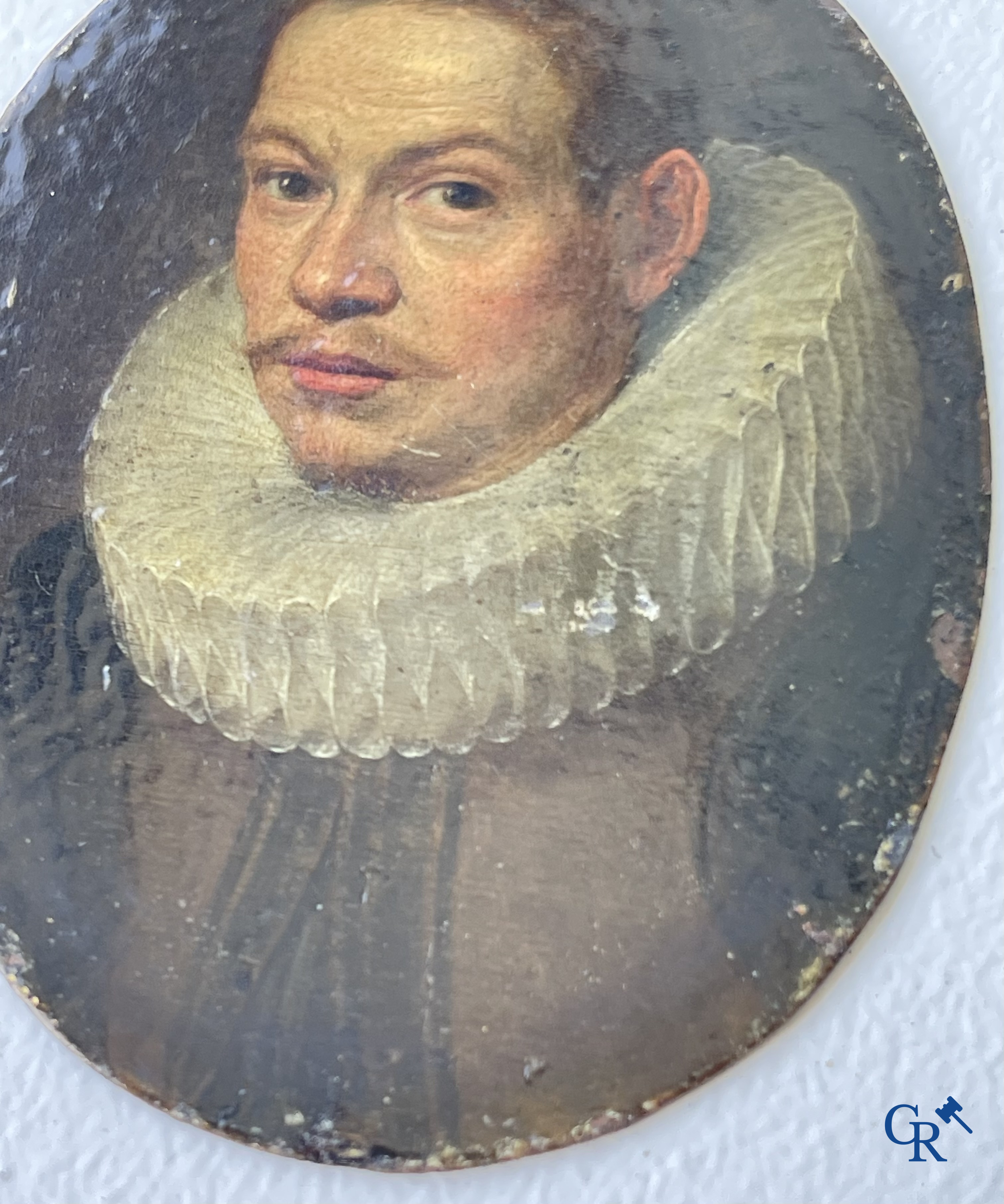 Miniatuurportret van een edelman. Olie op koper. 17e eeuw.