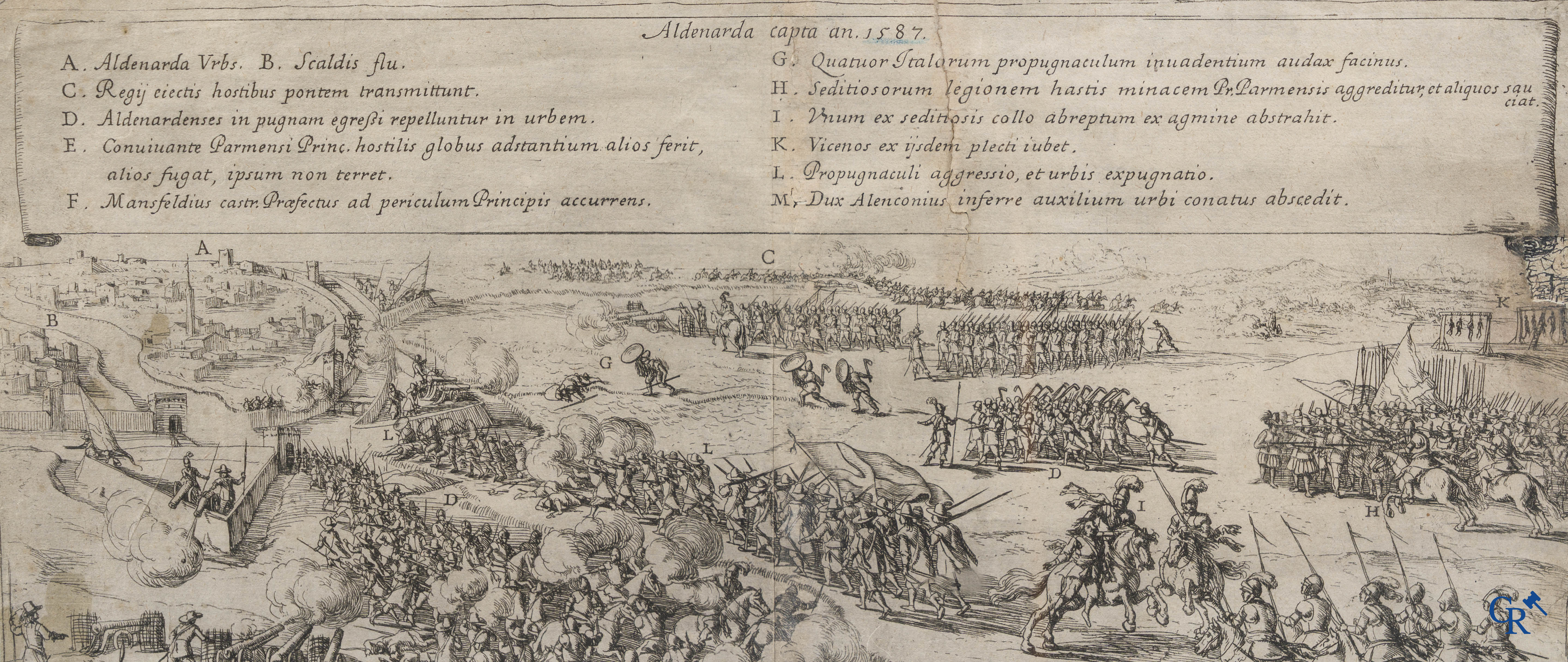 Oudenaarde, 7 antieke kaarten, waaronder strijdplannen, stads- en omwallingsplannen enz. 17e-18e eeuw.