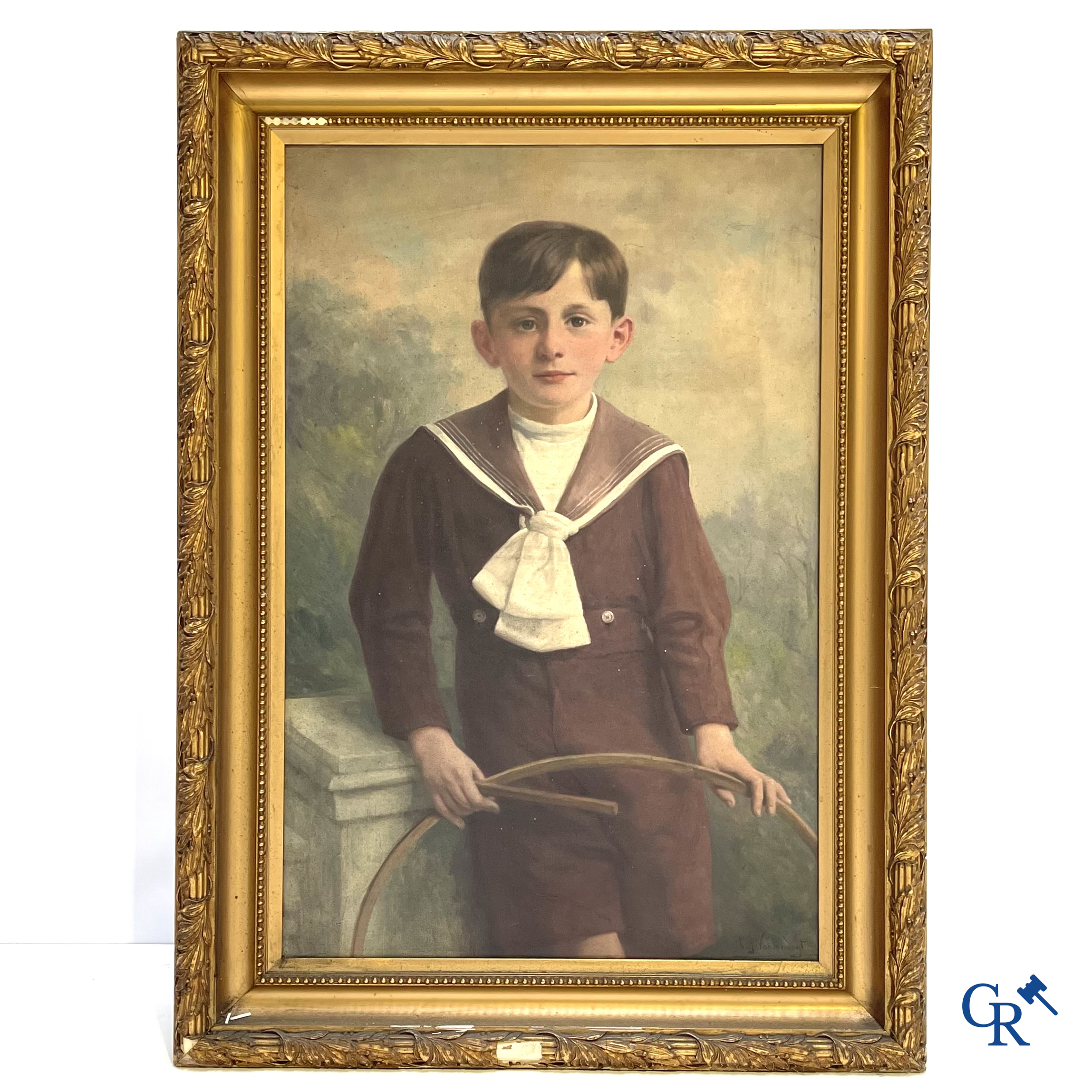Charles Joseph Van Landuyt (1854-1934) Portret schilderij van een jongen. Vergulde kader. Olie op doek.