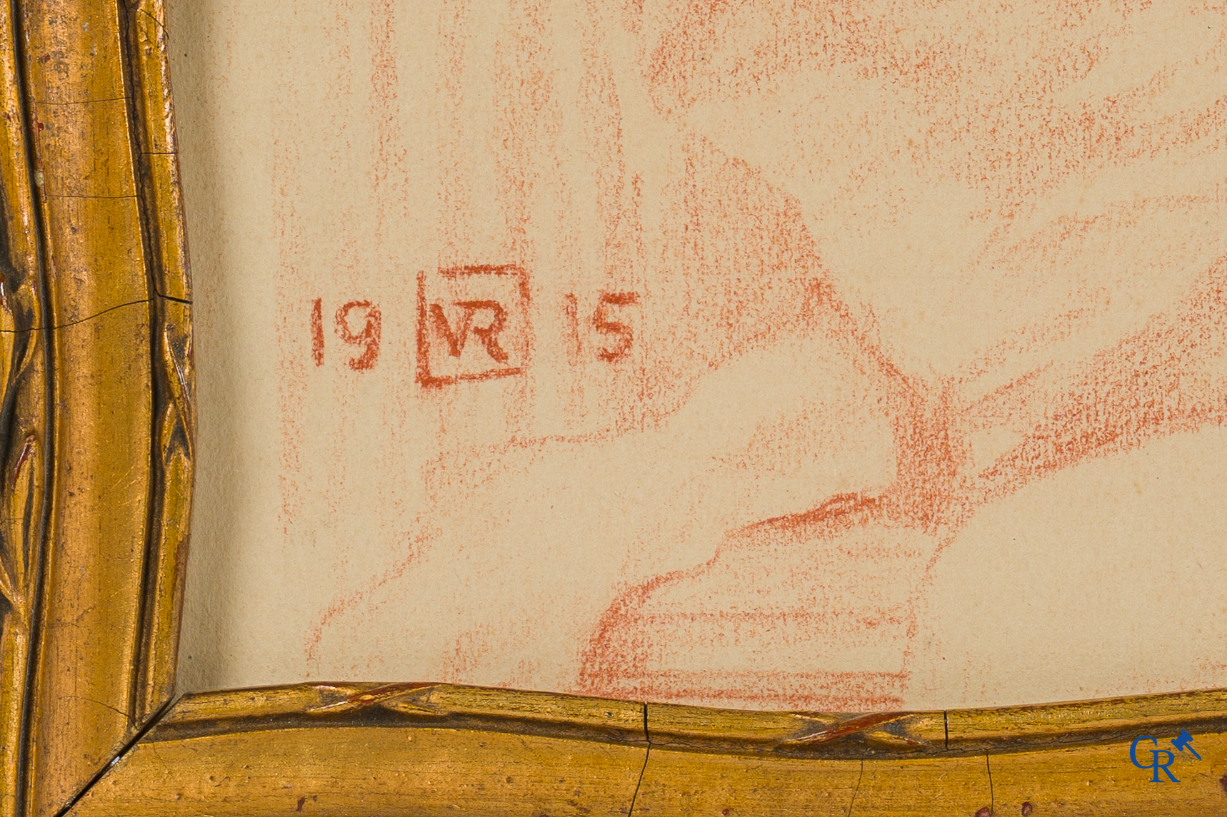 Théo Van Rysselberghe (1862-1926) Portret van een dame met honden. Rood krijt op papier. Gedateerd 1915.