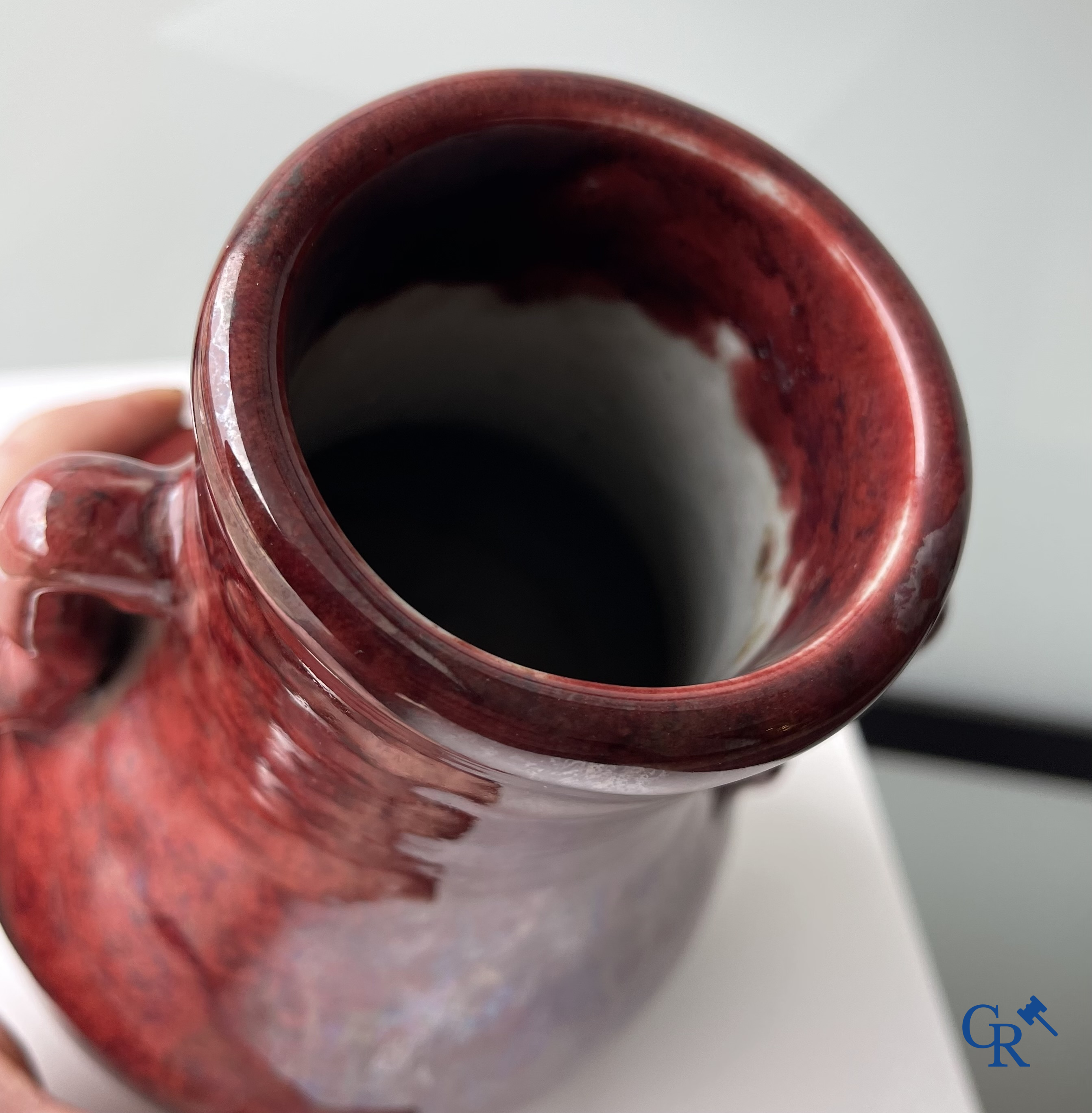 Aziatica. Een Chinese porseleinen Sang de boeuf vaas. 19e eeuw.