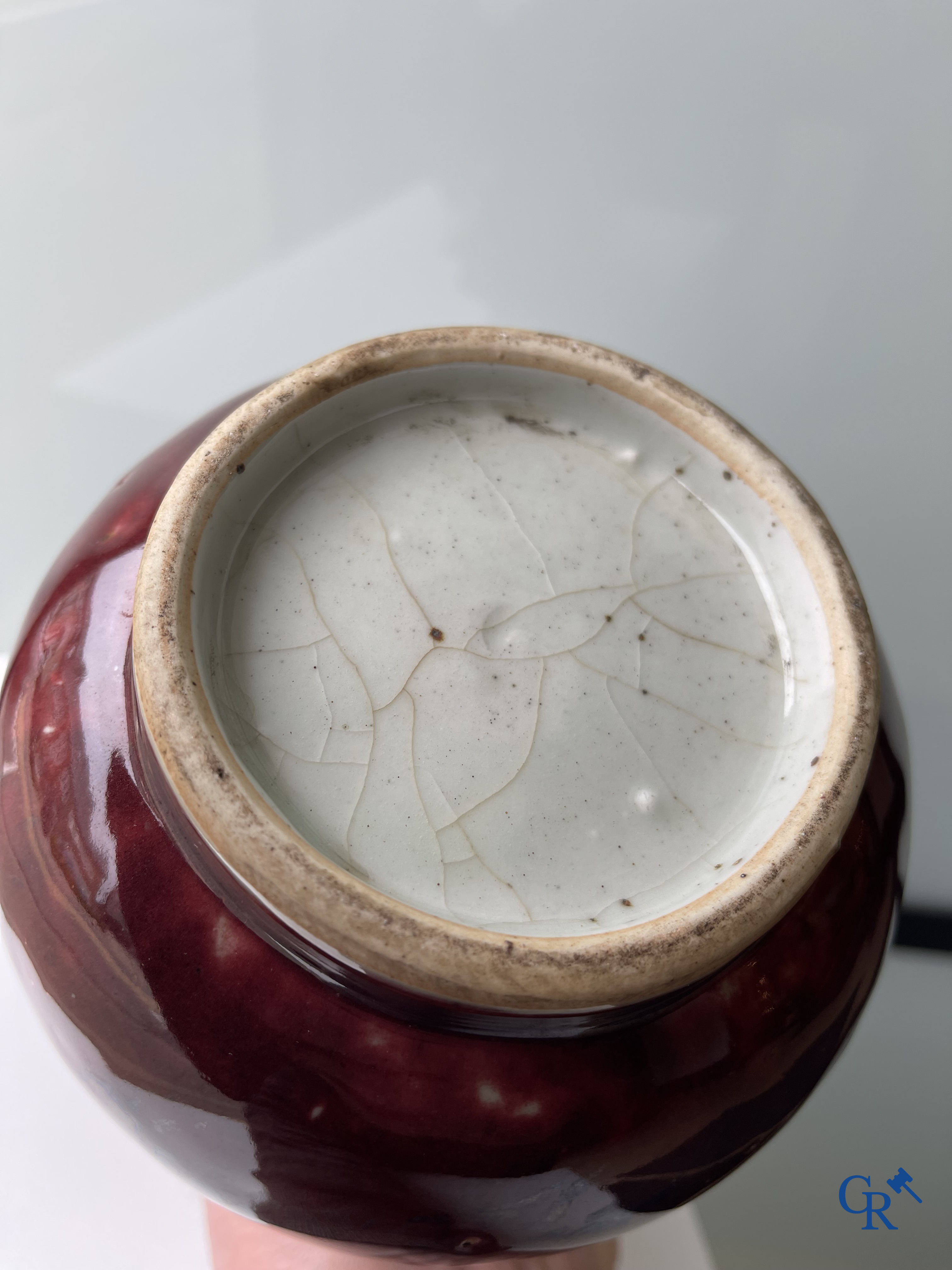 Aziatica. Een Chinese porseleinen Sang de boeuf vaas. 19e eeuw.