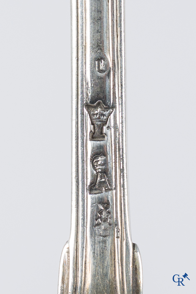 Zilver. Zeer interessant lot bestaande uit 14 vorken en 16 lepels in zilver. Frankrijk 18e eeuw. Verschillende regio's.