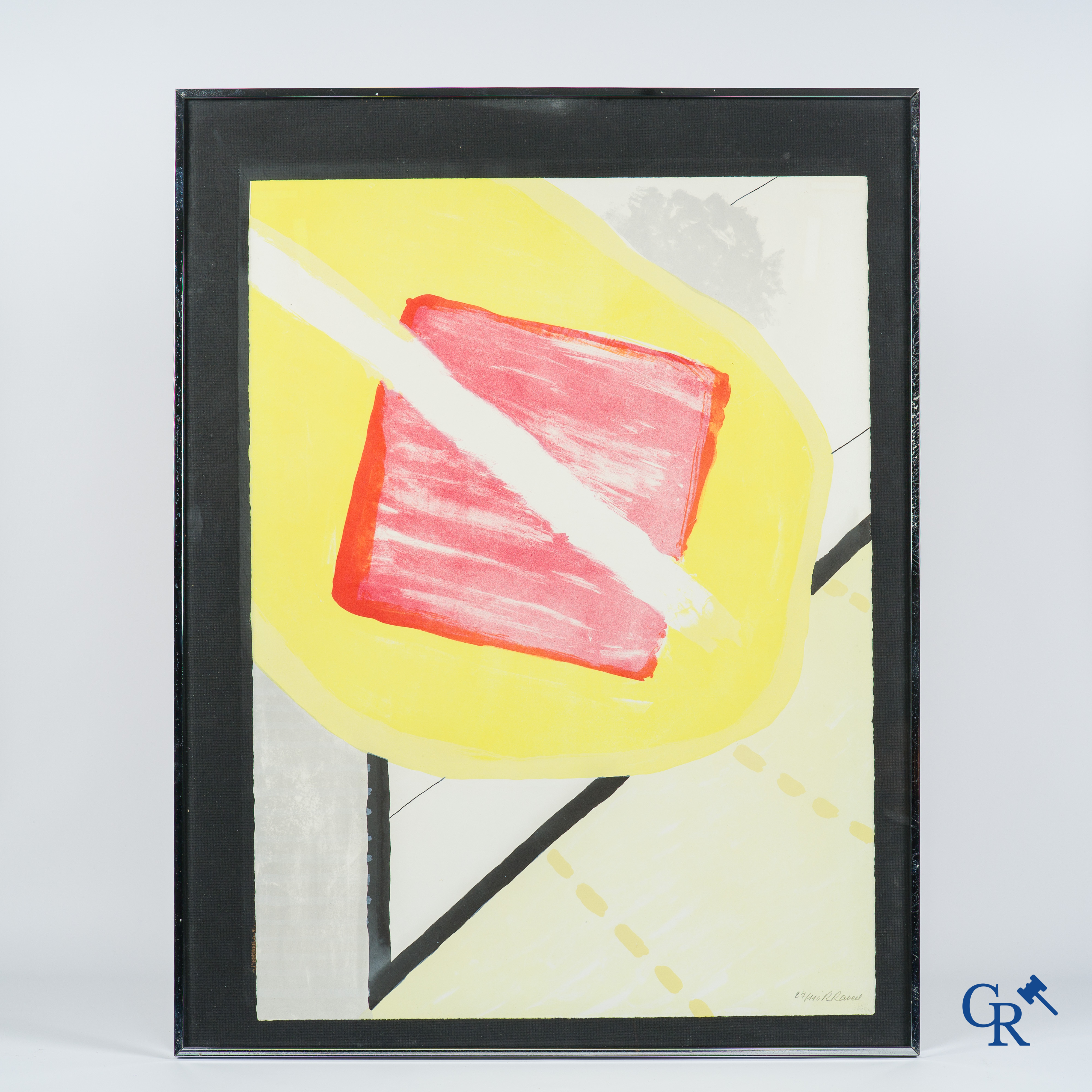 Roger Raveel. Kleurenlithografie, De schilderijenoptocht van 1978 te Machelen aan-de-Leie. 1979, genummerd 27/110.