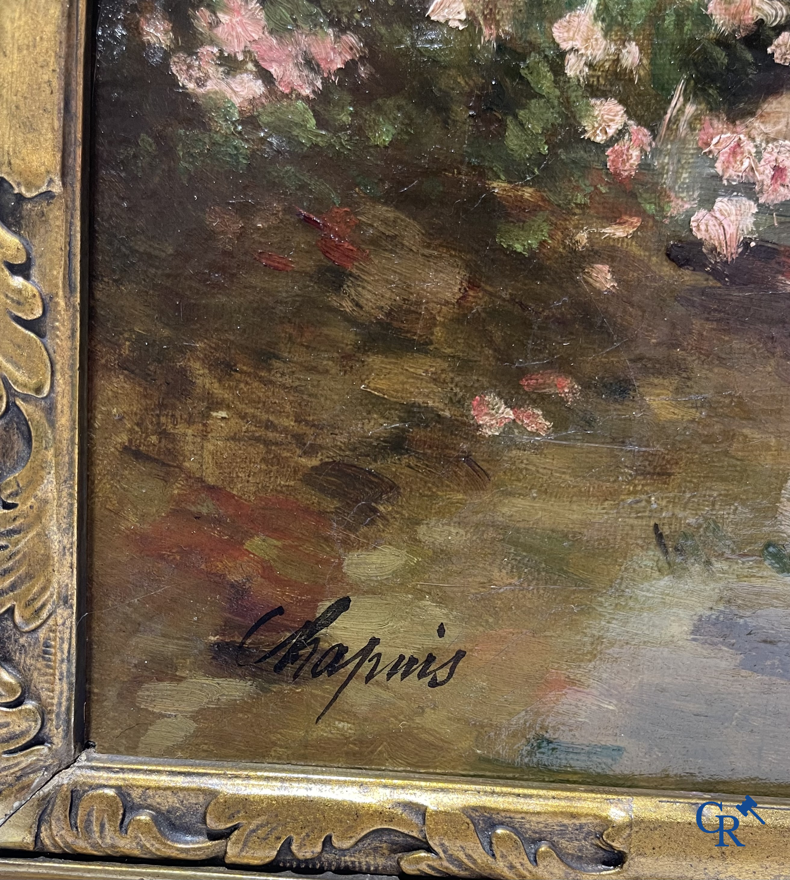 Romantisch schilderij, olie op doek. Venus met engel. Gesigneerd linksonder Chapuis. 19e eeuw.