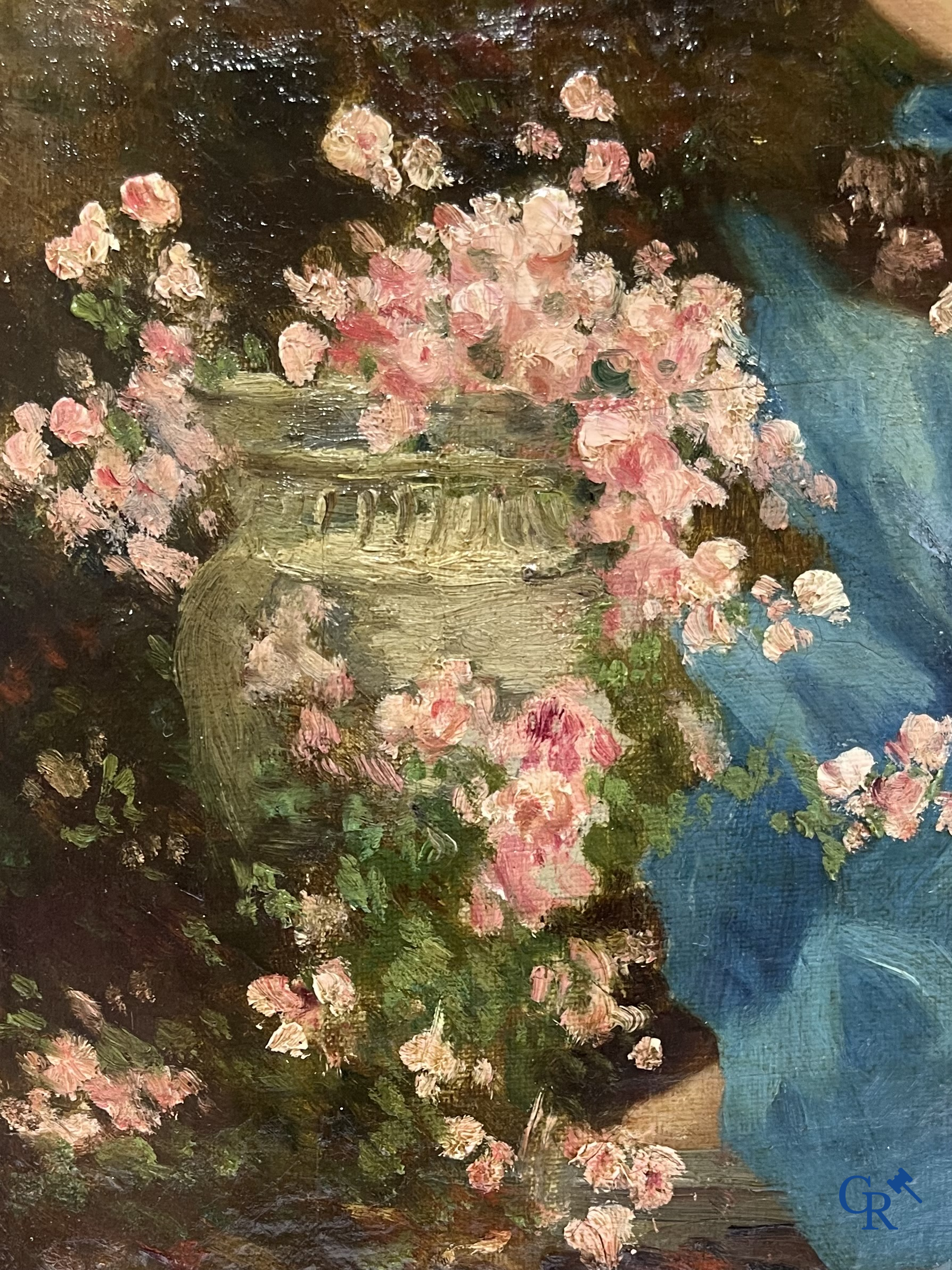 Romantisch schilderij, olie op doek. Venus met engel. Gesigneerd linksonder Chapuis. 19e eeuw.