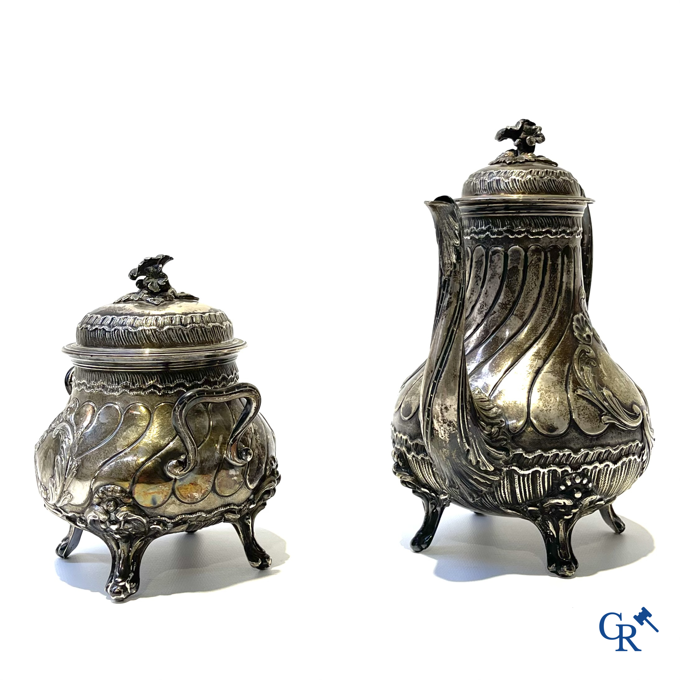 Zilver. Veyrat à Paris. Koffiekan en suikerpot in zilver, 1ste gehalte.