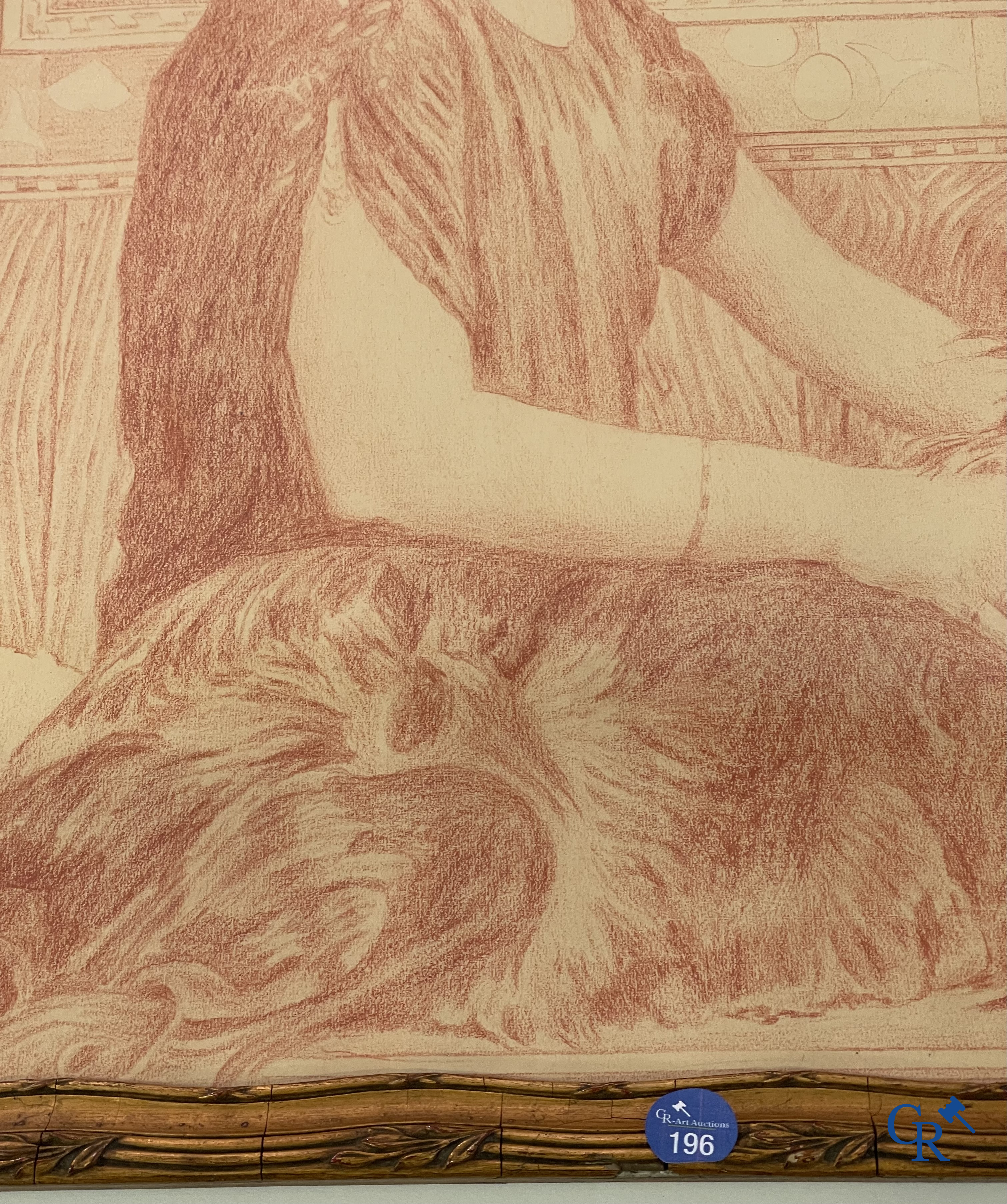 Théo Van Rysselberghe (1862-1926) Portret van een dame met honden. Rood krijt op papier. Gedateerd 1915.