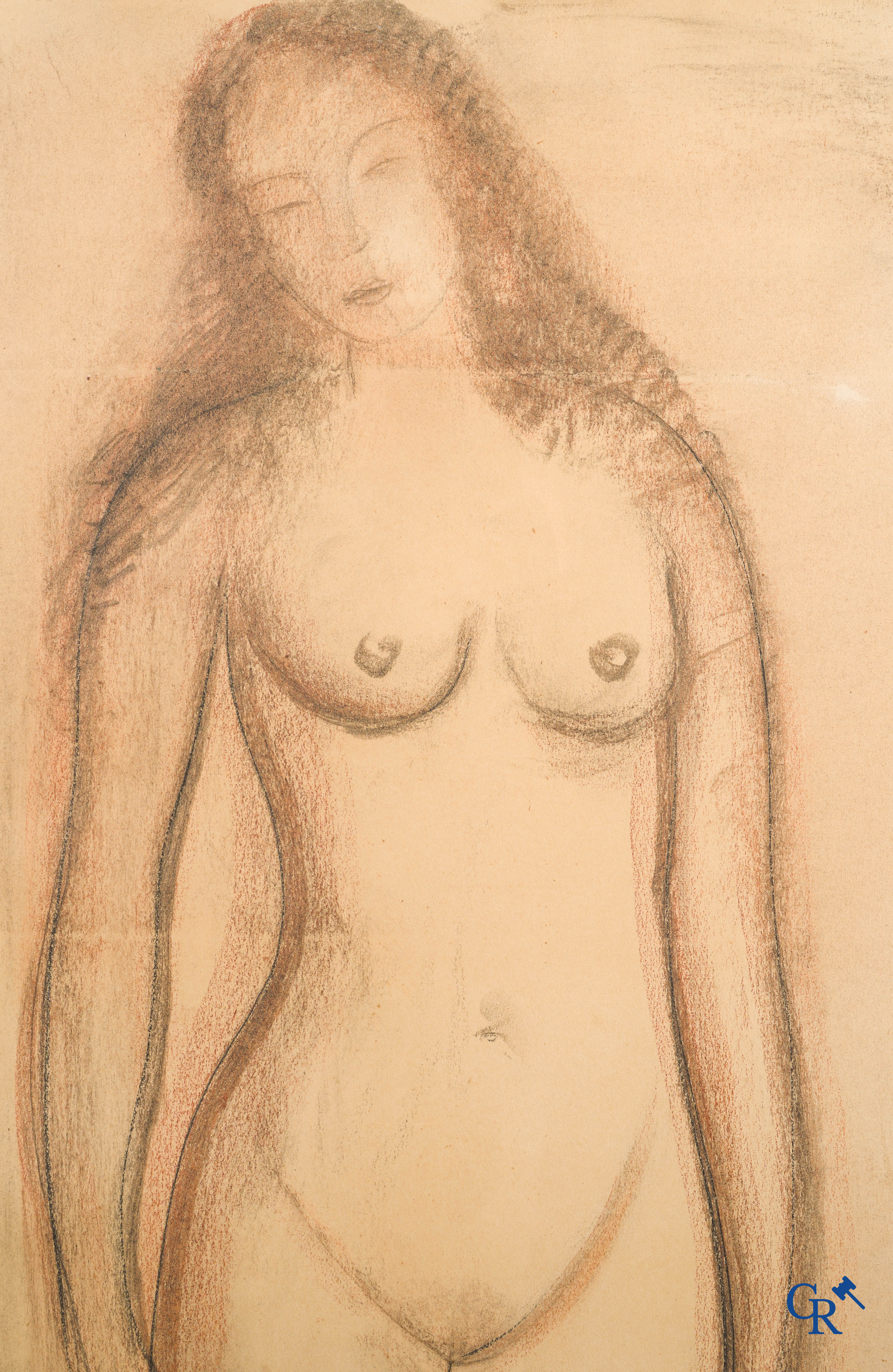 Constant Permeke (1886-1952) Staand naakt. Houtskool op papier. Gesigneerd rechtsonder.