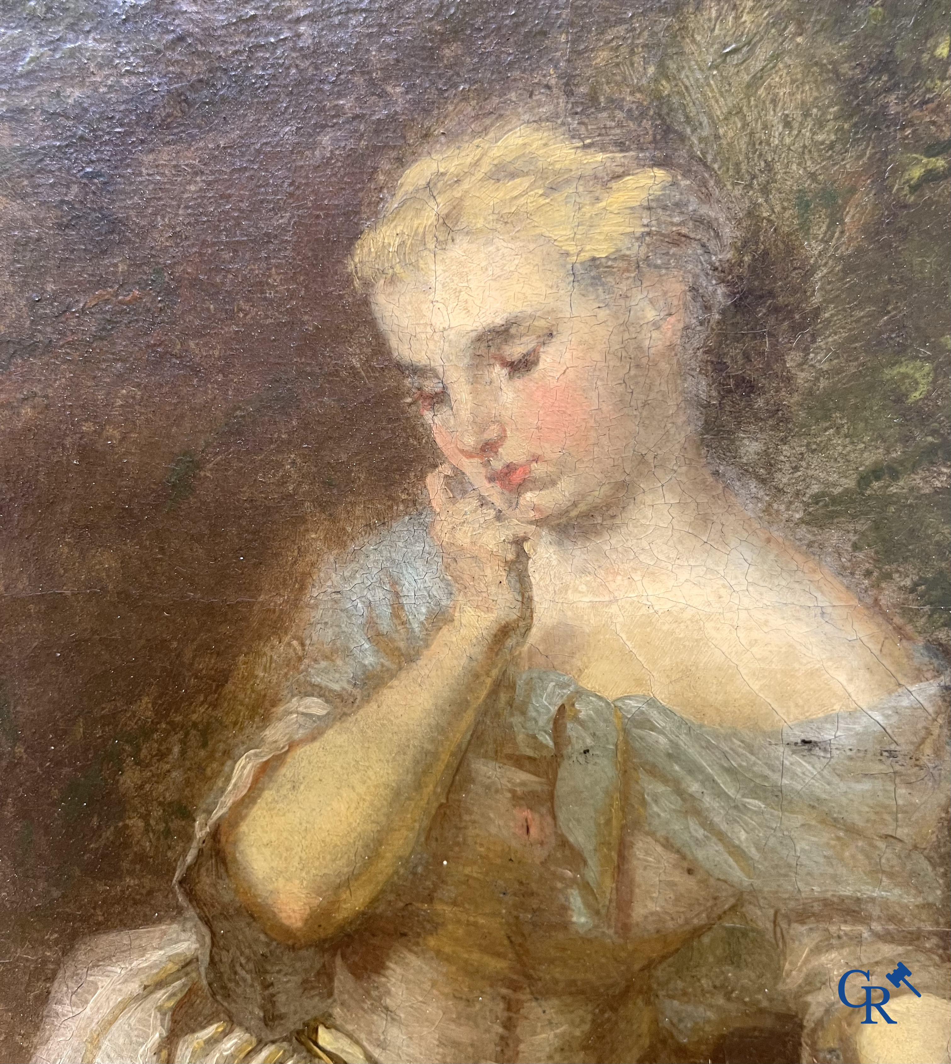 Lainez, Romantisch schilderij in vergulde kader. Olie op doek. 19e eeuw. Gesigneerd rechtsonder.