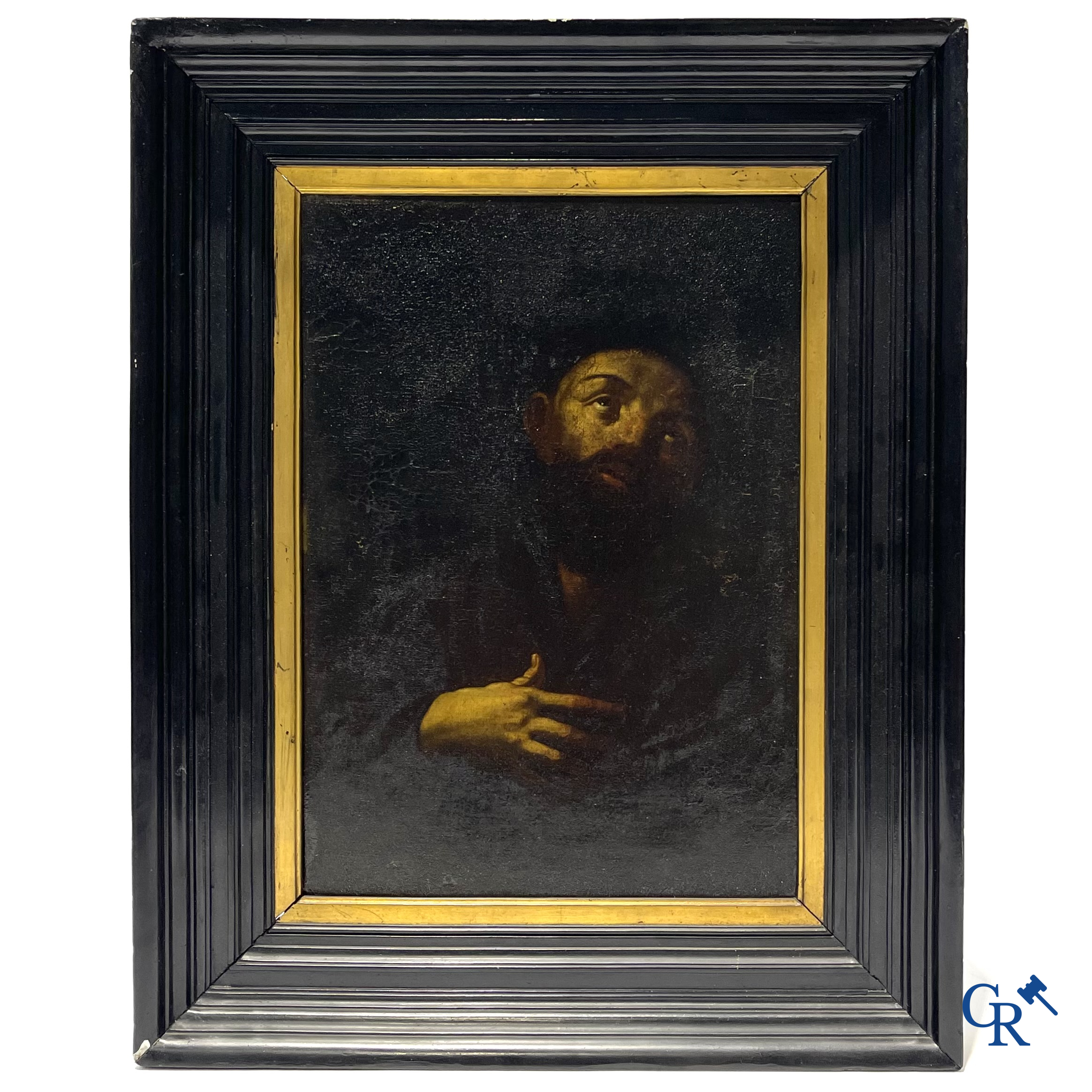 Religieus Schilderij. Italiaanse school, 17e eeuw. Franciscus van Assisi. Olie op doek. Oude herdoeking.