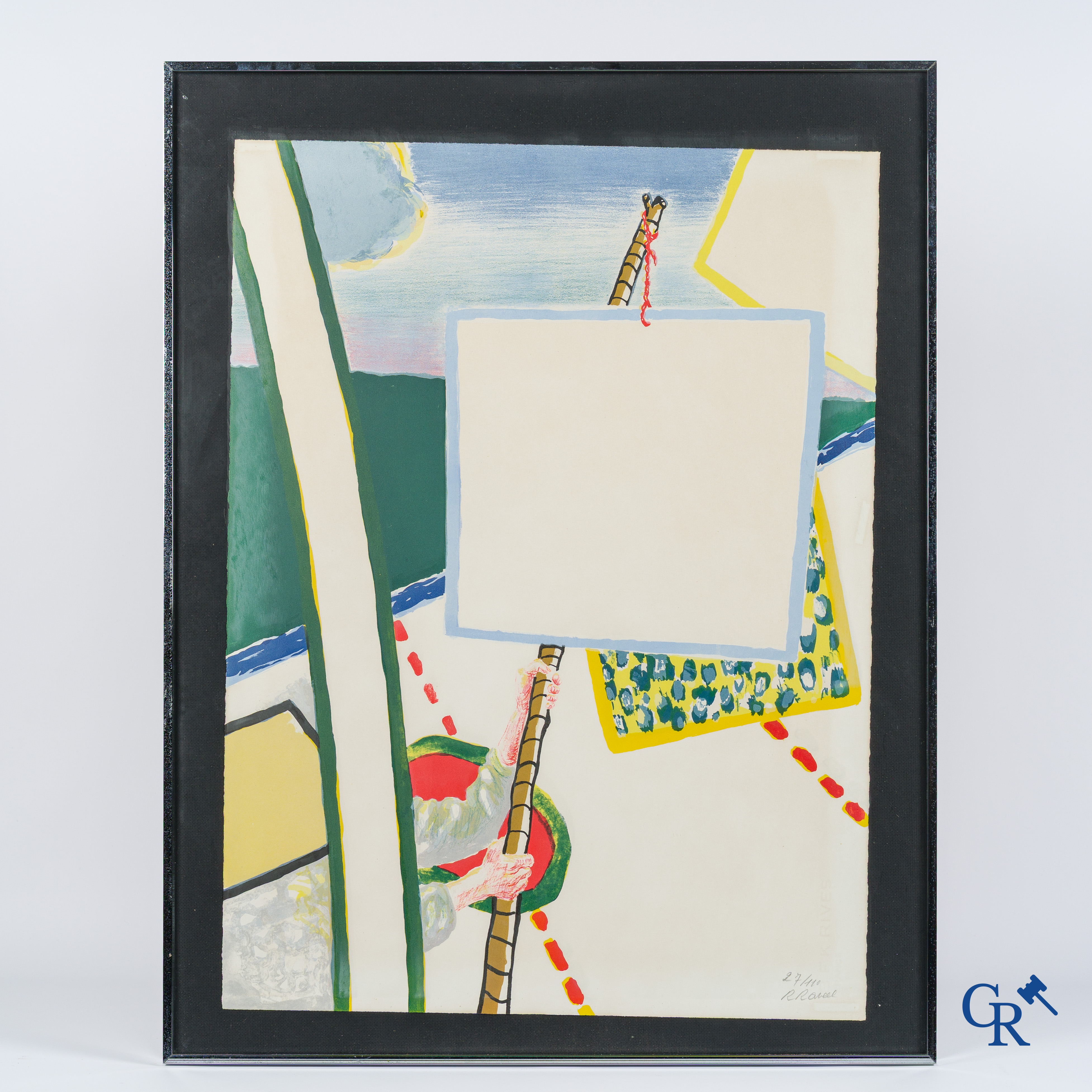 Roger Raveel. Kleurenlithografie, De schilderijenoptocht van 1978 te Machelen aan-de-Leie. 1979, genummerd 27/110.