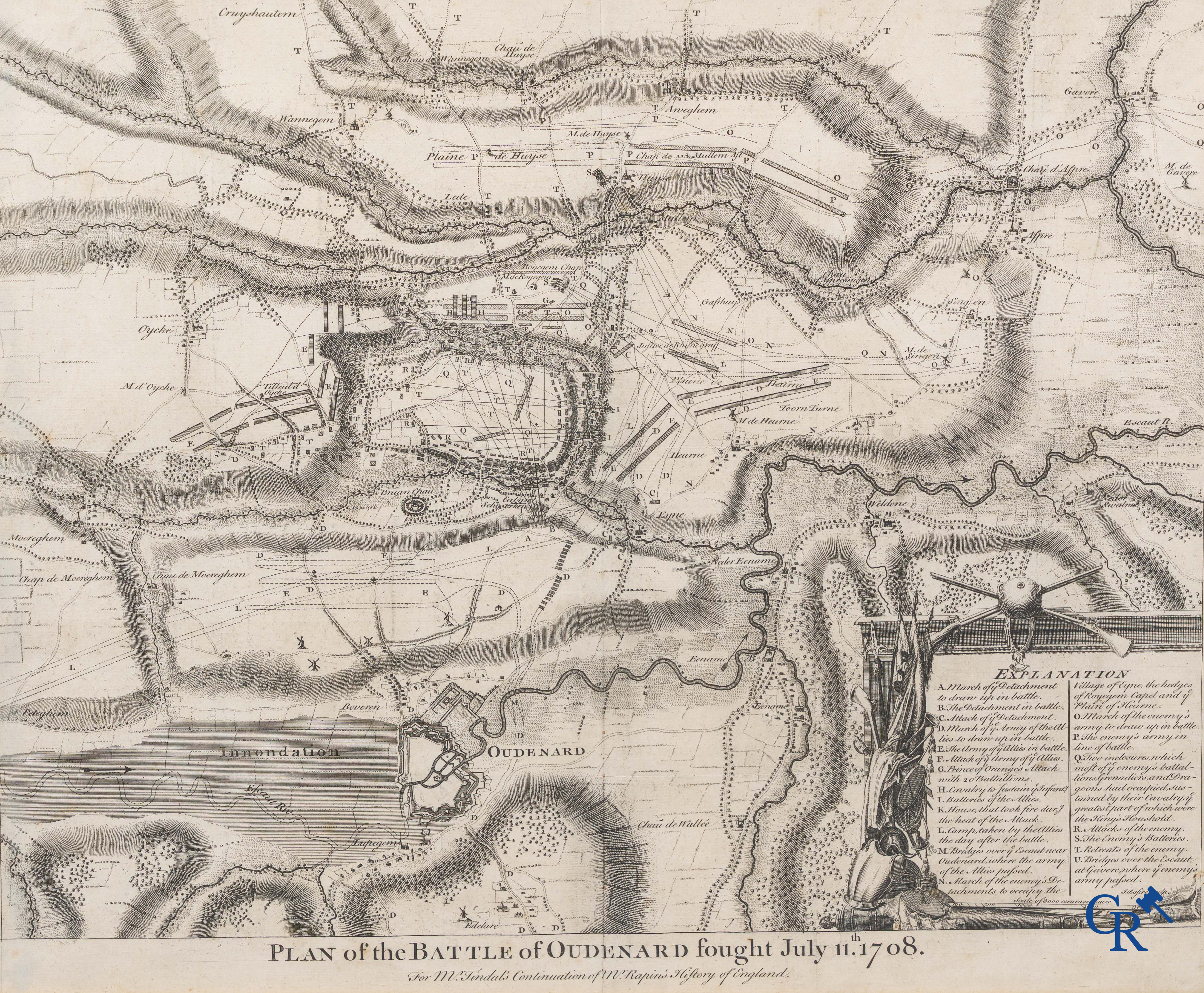 Oudenaarde, 7 antieke kaarten, waaronder strijdplannen, stads- en omwallingsplannen enz. 17e-18e eeuw.