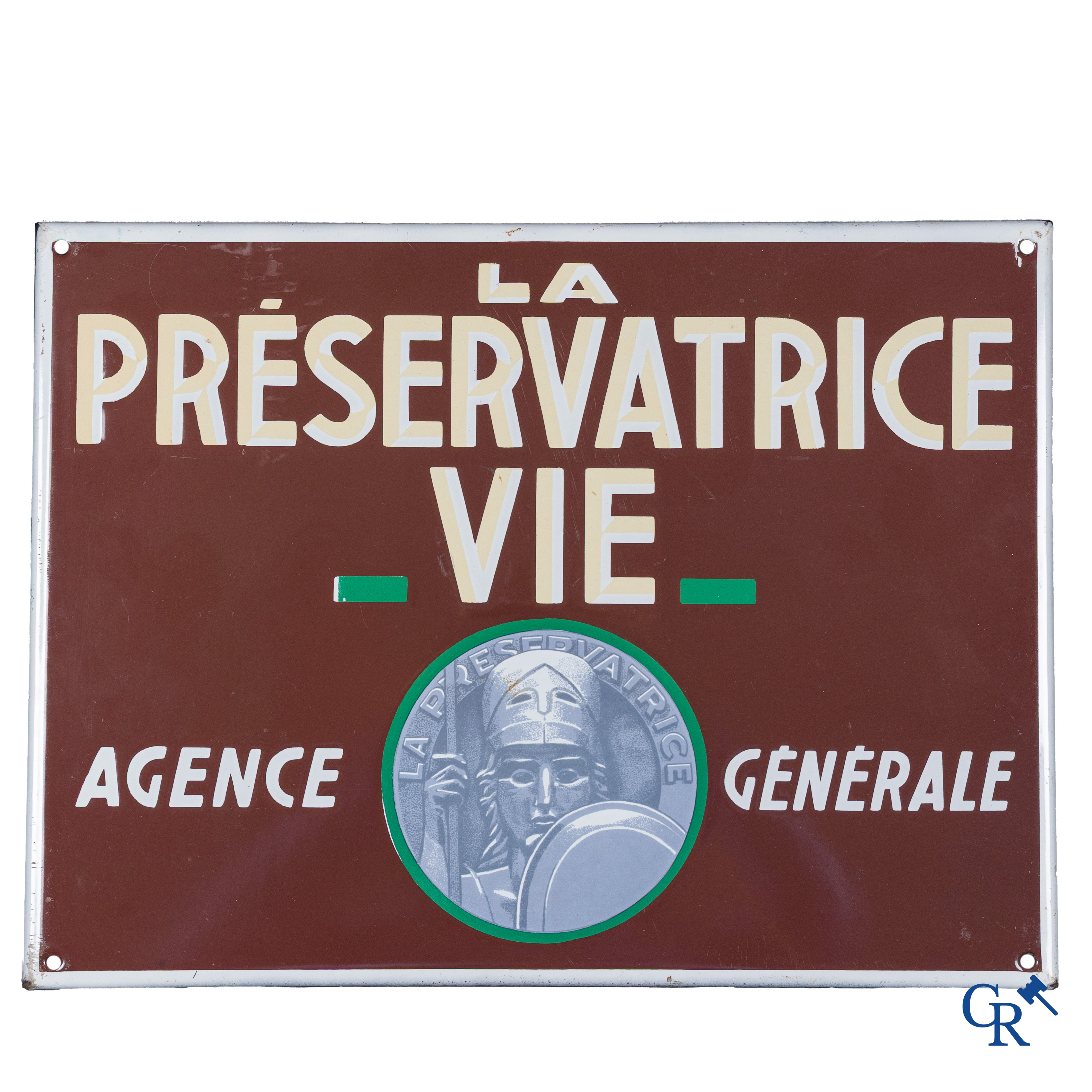 La préservatrice vie, emaille reclamebord voor verzekeringen.