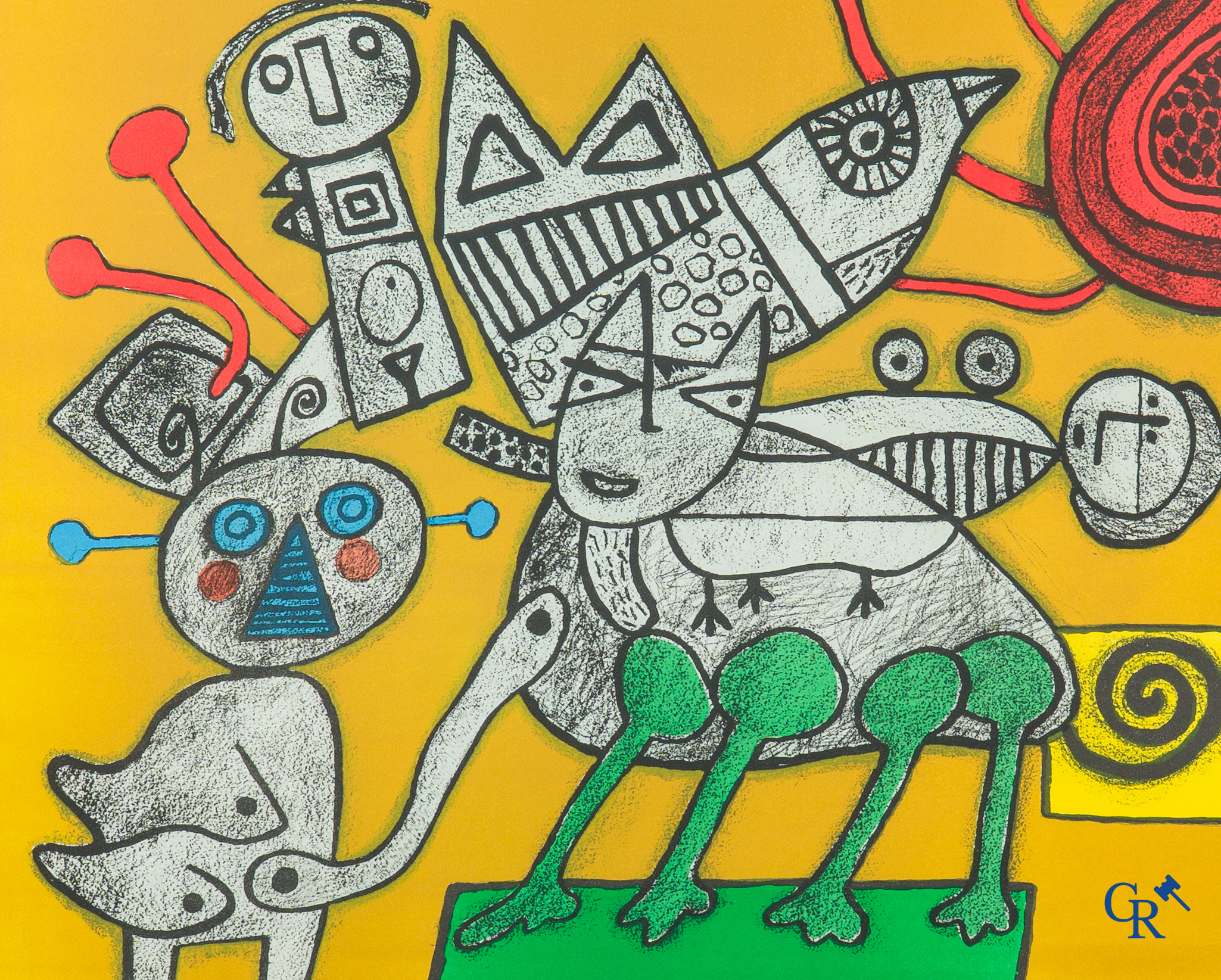 Corneille (1922-2010) Chat rentrant dans la danse. Kleurenlithografie, 1992. Genummerd 6/200.