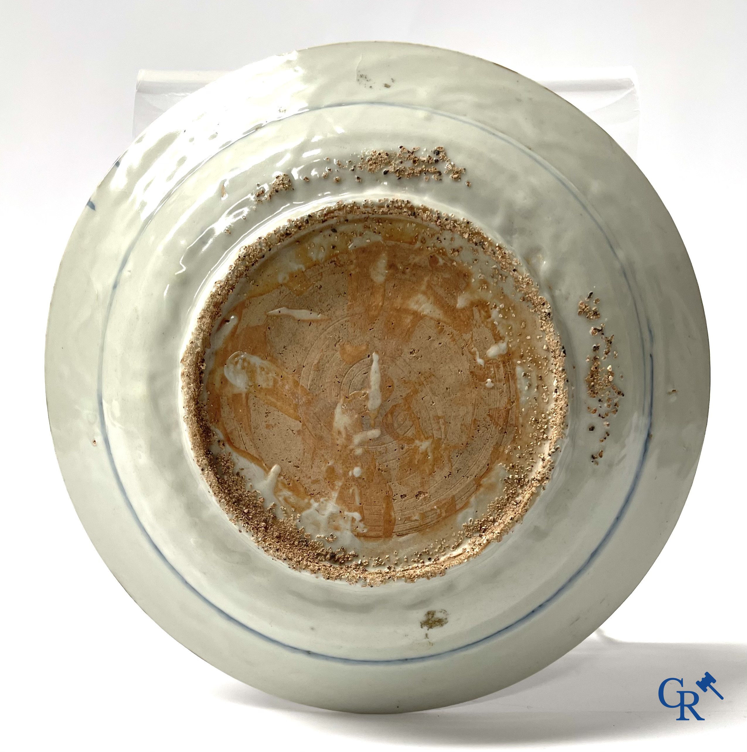 Aziatica, Een paar grote Swatow Chinese blauw-witte schotels versierd met een pauw. Ming Dynastie. Eind XVIe eeuw.